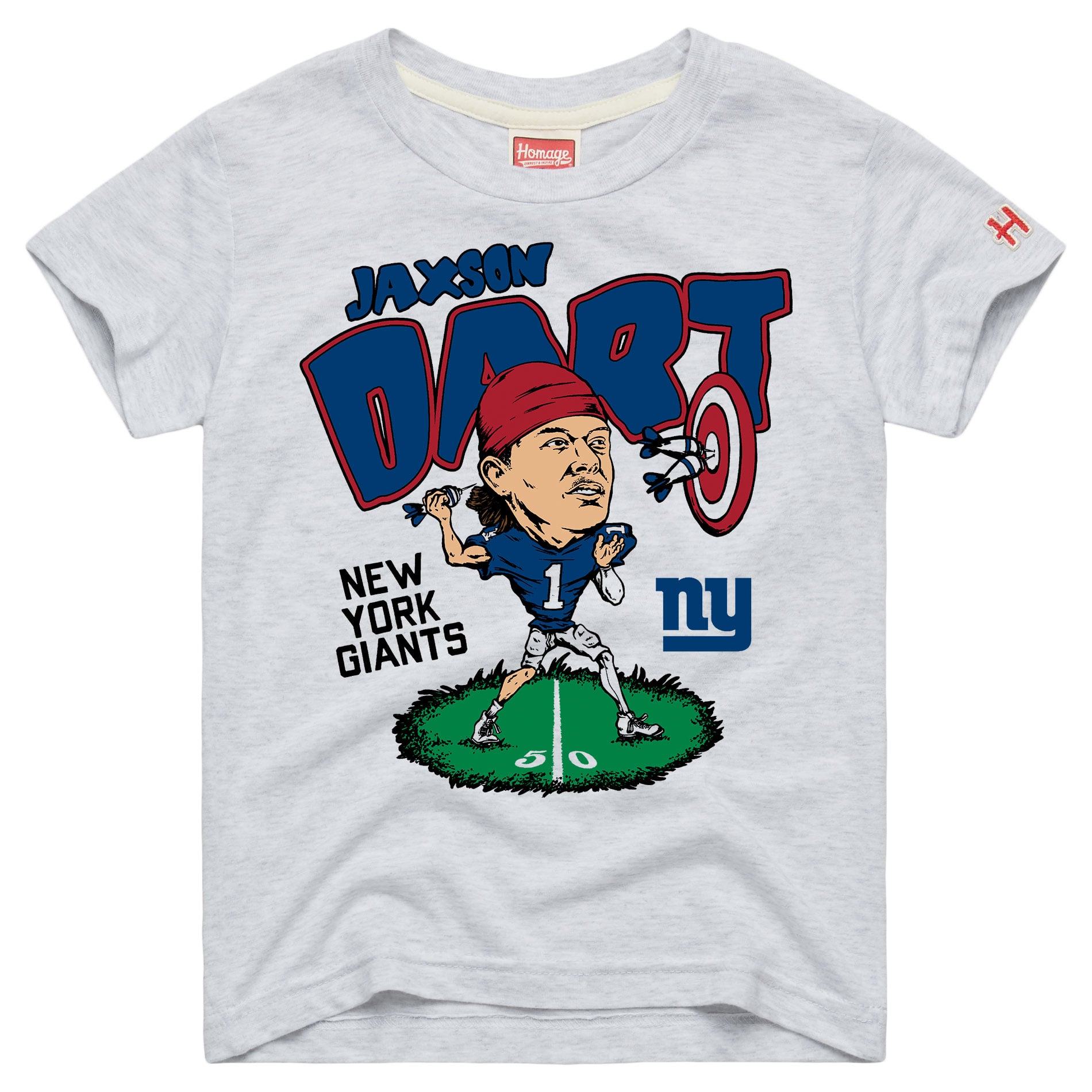 Youth Homage Jaxson Dart Ash New York Giants Caricature Tri-Blend T-Shirt