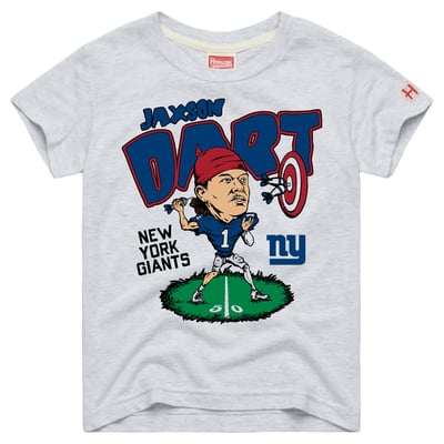 Jaxson Dart New York Giants Homage Youth Caricature Tri-Blend T-Shirt - Ash