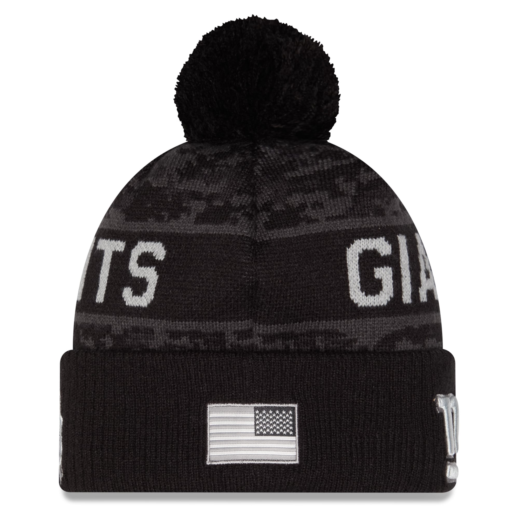 Bonnet à revers New Era noir pour enfant, New York Giants 2026 Salute To Service, avec pompon