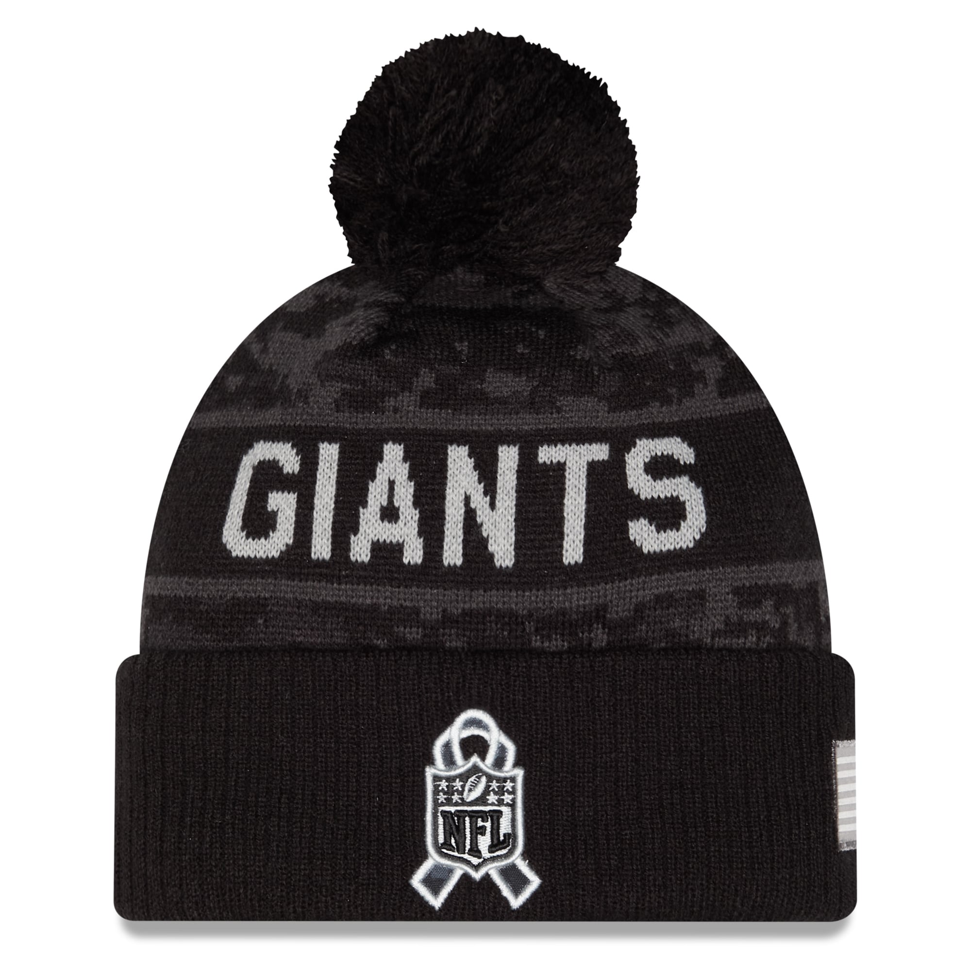 Bonnet à revers New Era noir pour enfant, New York Giants 2026 Salute To Service, avec pompon