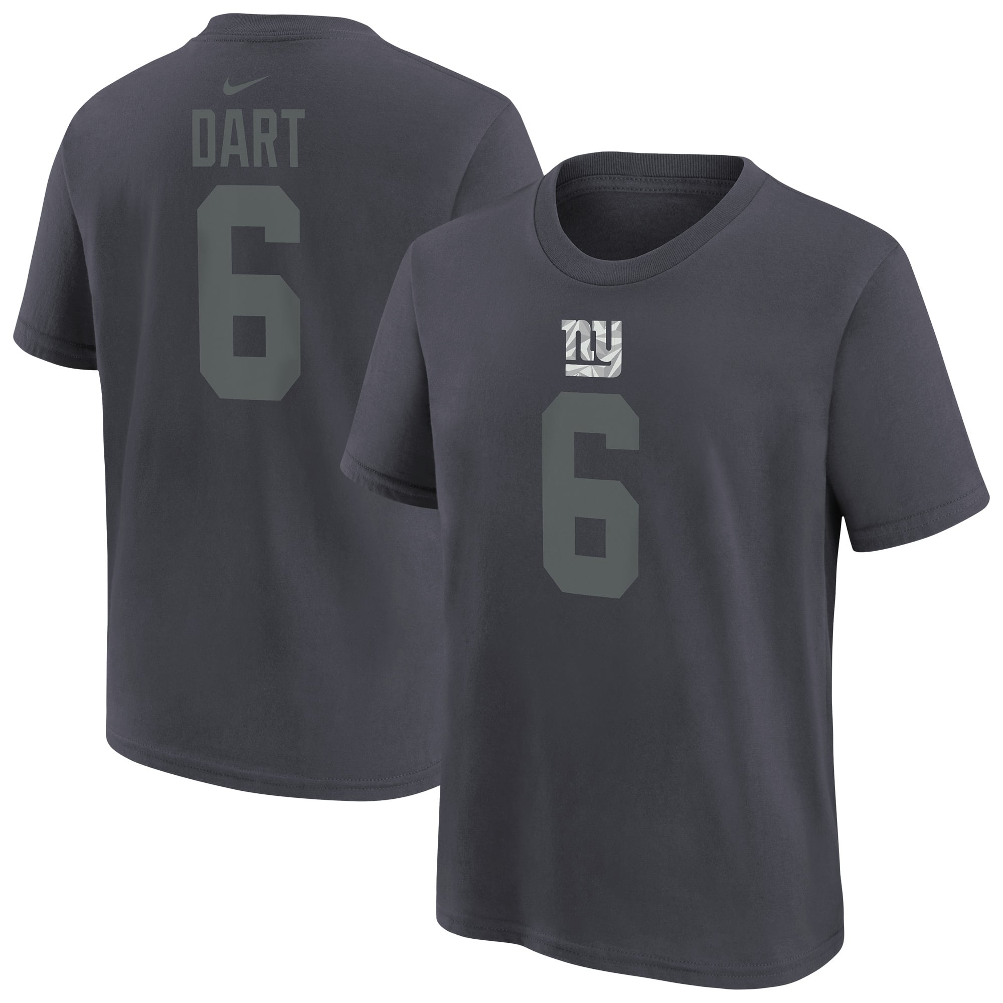 T-shirt Nike Jaxson Dart Anthracite pour enfant, New York Giants, nom et numéro
