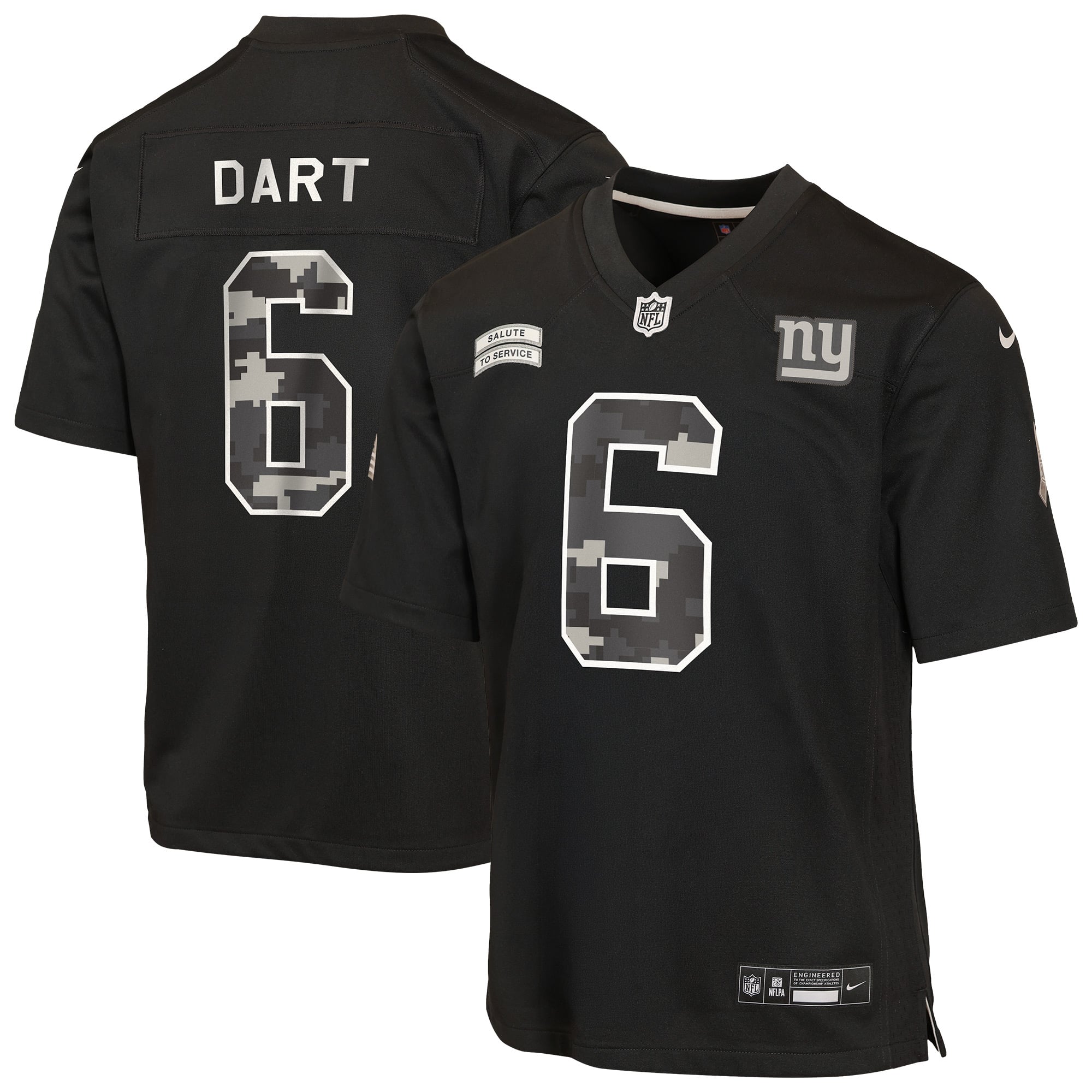Maillot Nike Jaxson Dart noir pour enfant, New York Giants 2026 Salute to Service Game