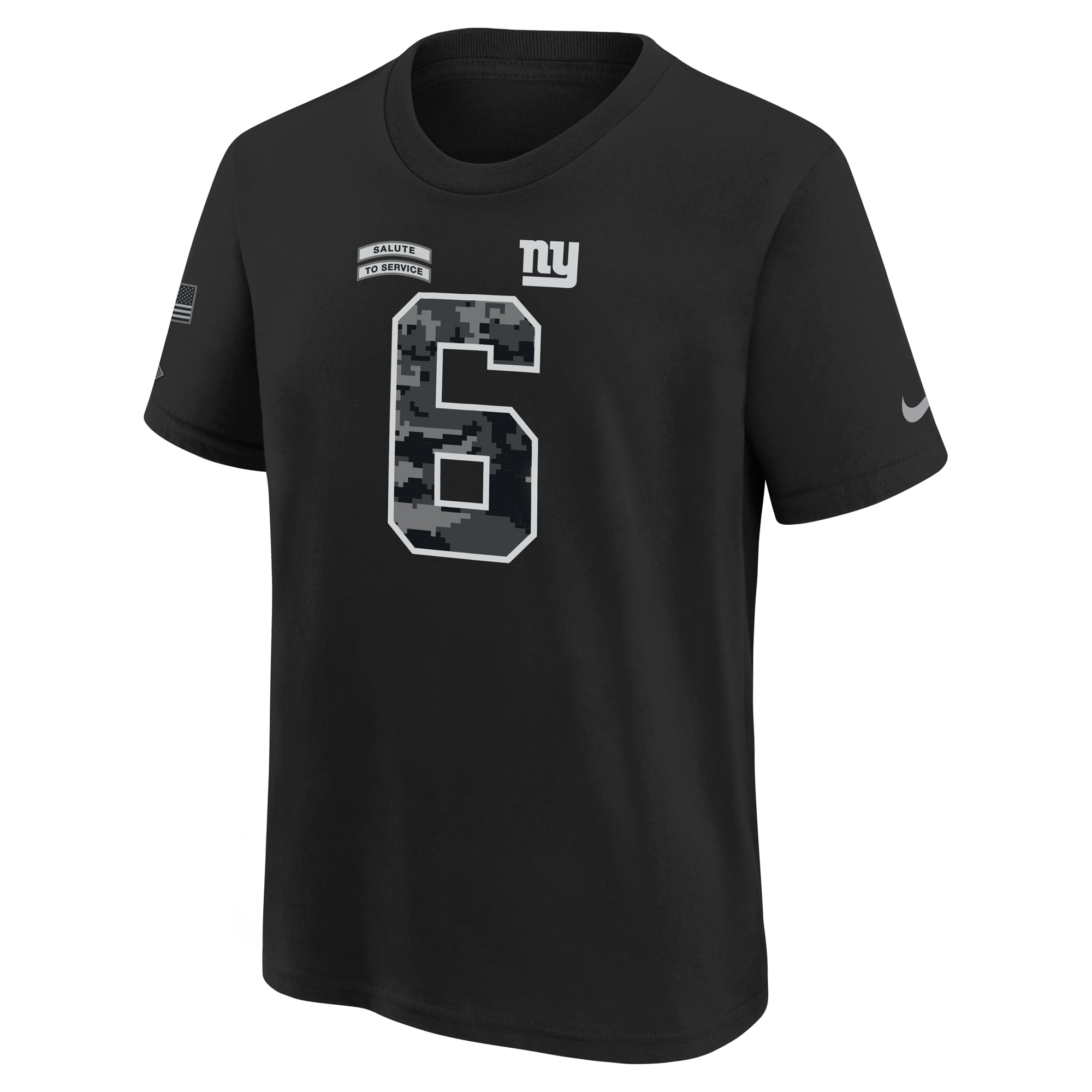 T-shirt Nike Jaxson Dart noir pour enfant, New York Giants 2026, hommage aux forces armées, nom et numéro