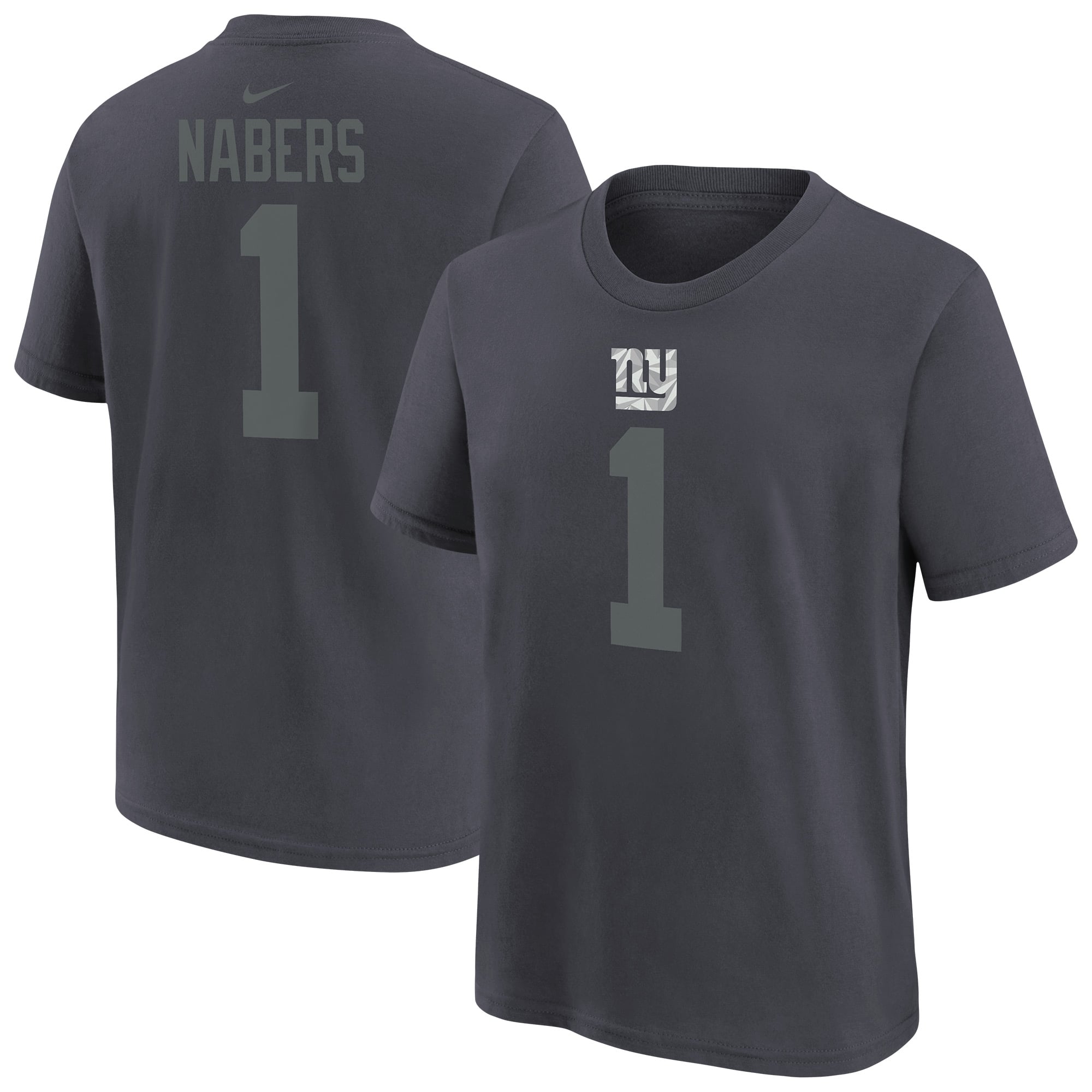 T-shirt Nike Malik Nabers anthracite New York Giants pour enfant, avec nom et numéro