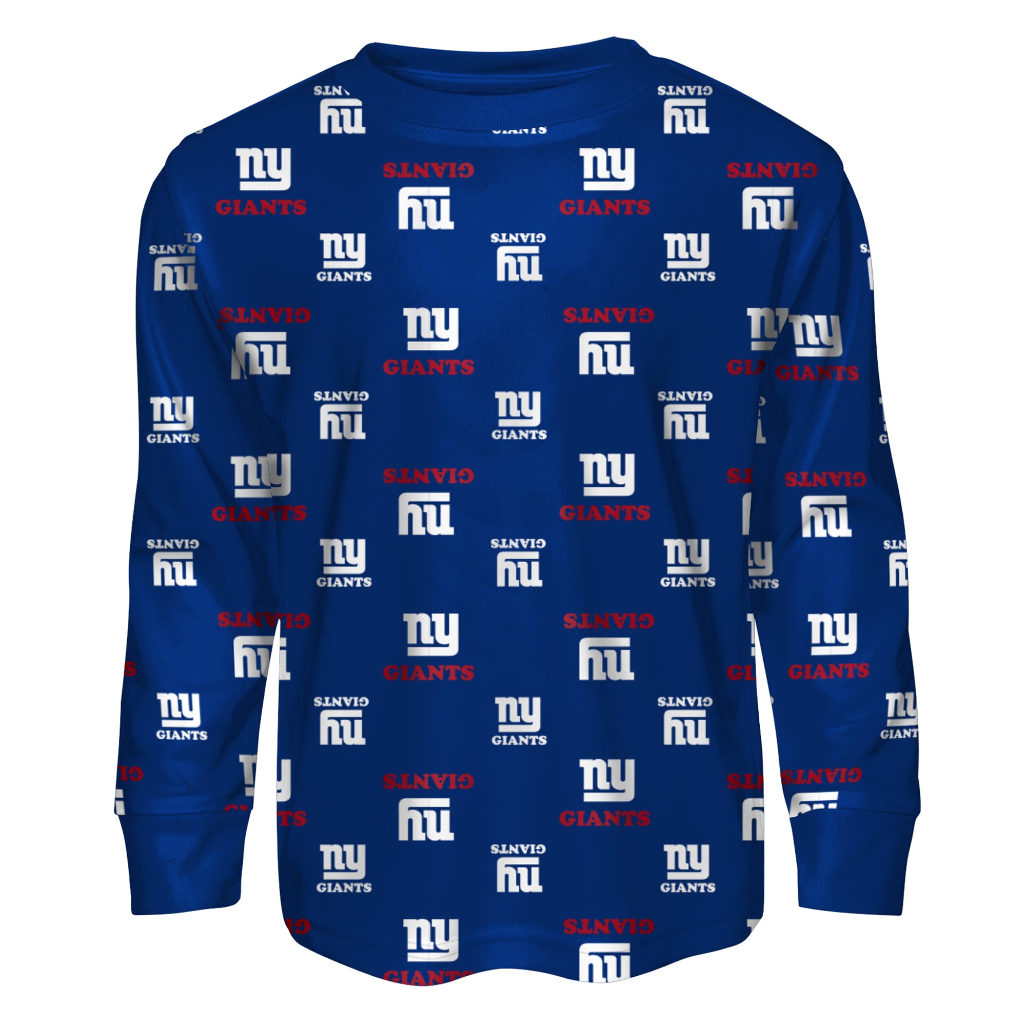 Ensemble pyjama pour enfant Outerstuff bleu New York Giants, composé d'un t-shirt à manches longues et pantalon imprimés.