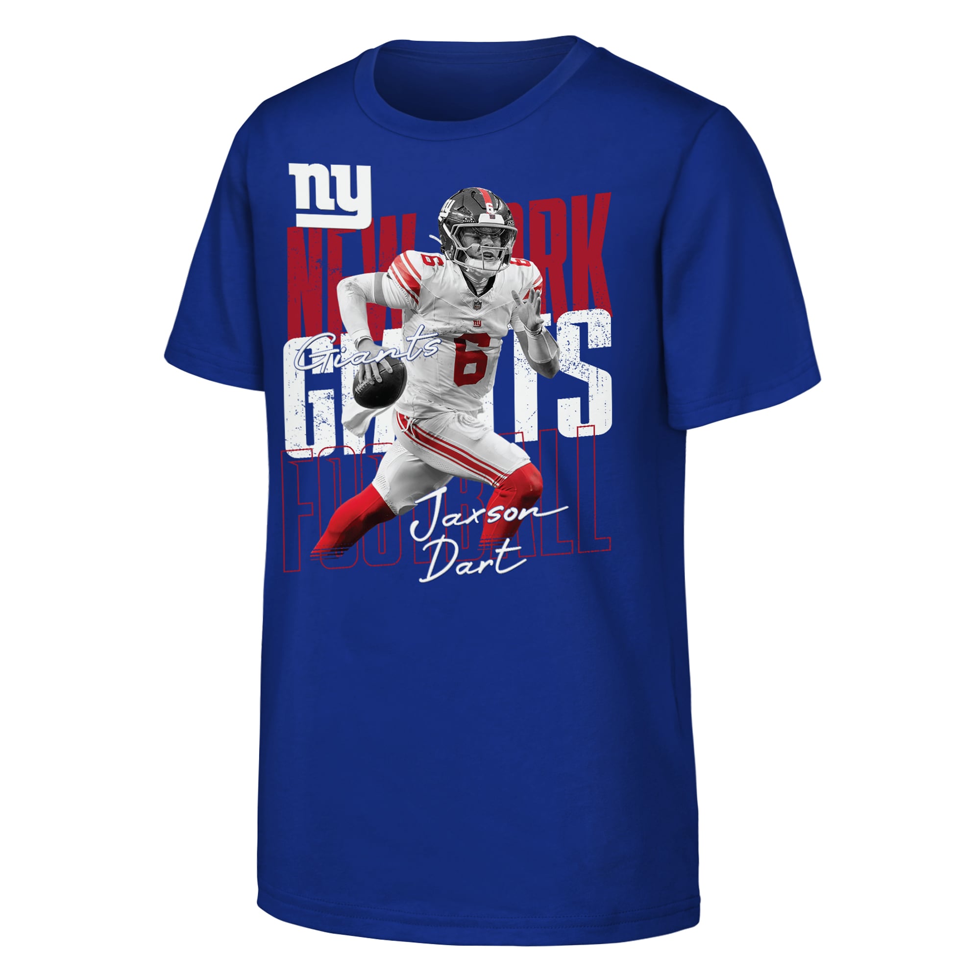 T-shirt Youth Outerstuff Jaxson Dart Royal New York Giants Legendary Player Card