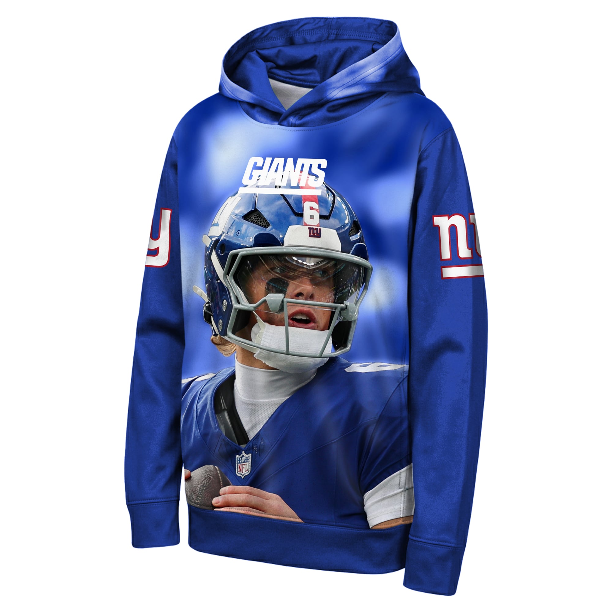 Sweat à capuche Youth Outerstuff Jaxson Dart Royal New York Giants Peak Performance avec nom et numéro