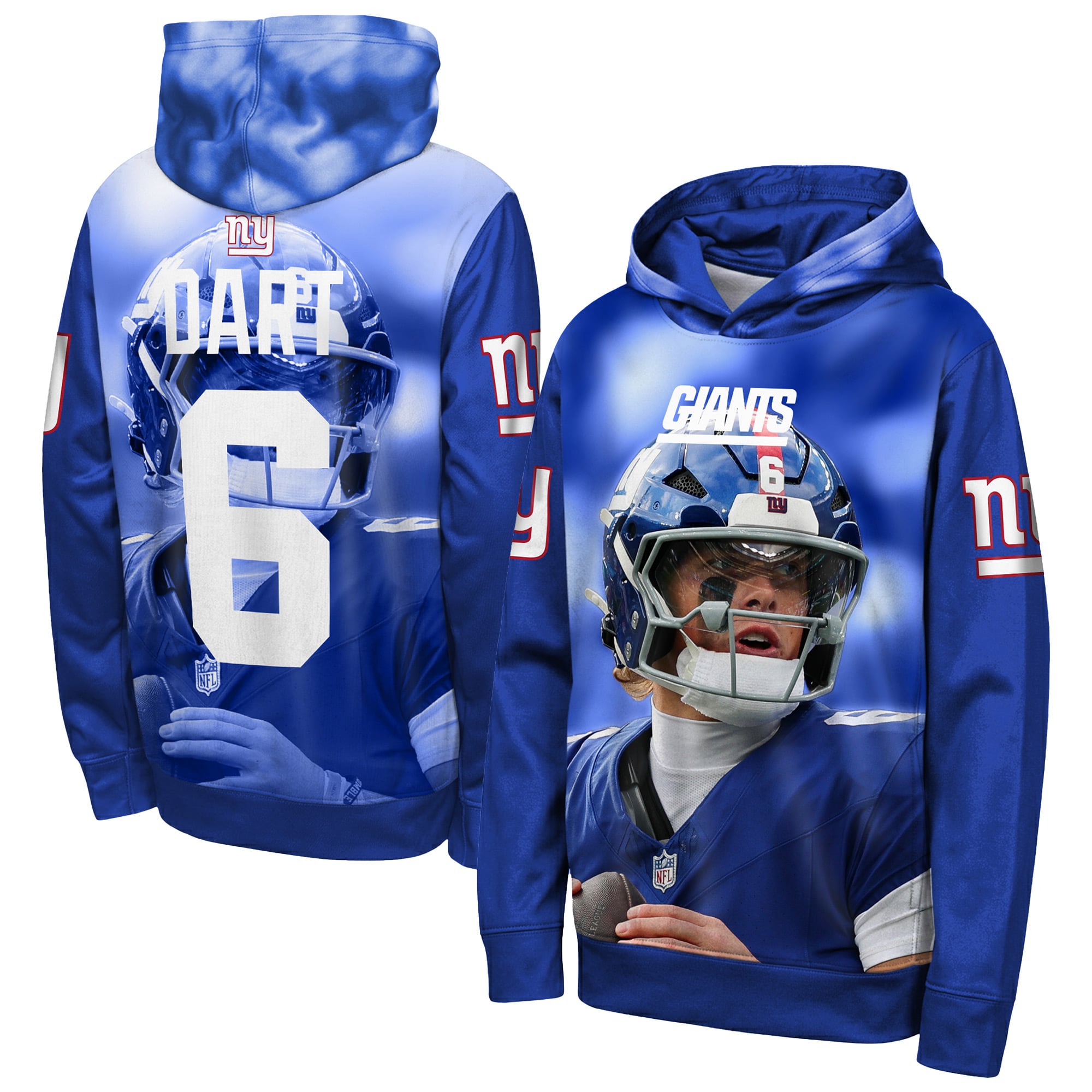 Sweat à capuche Youth Outerstuff Jaxson Dart Royal New York Giants Peak Performance avec nom et numéro