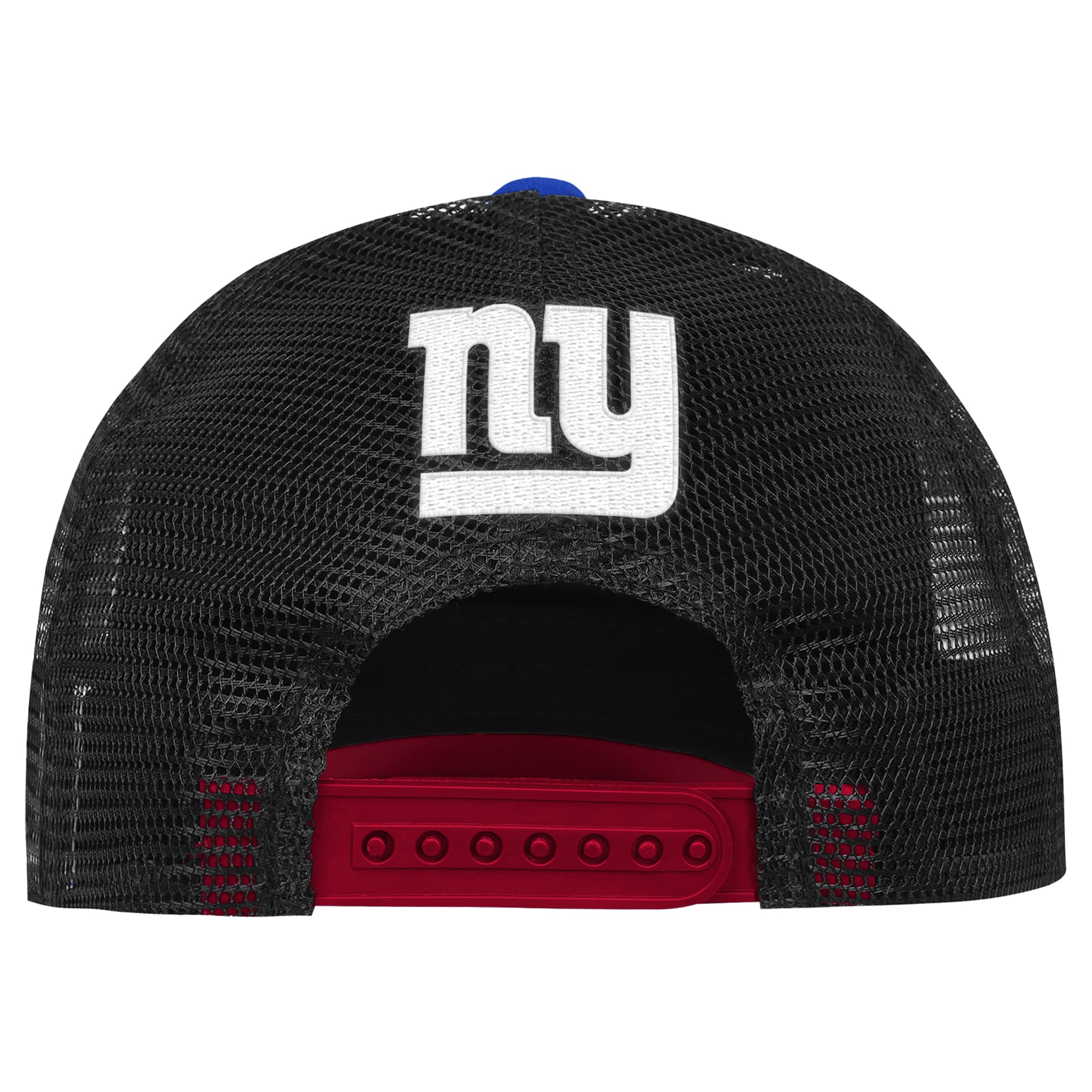 Casquette trucker ajustable en mousse, modèle Handoff, bleu royal/rouge, pour jeunes de la marque Outerstuff, New York Giants.