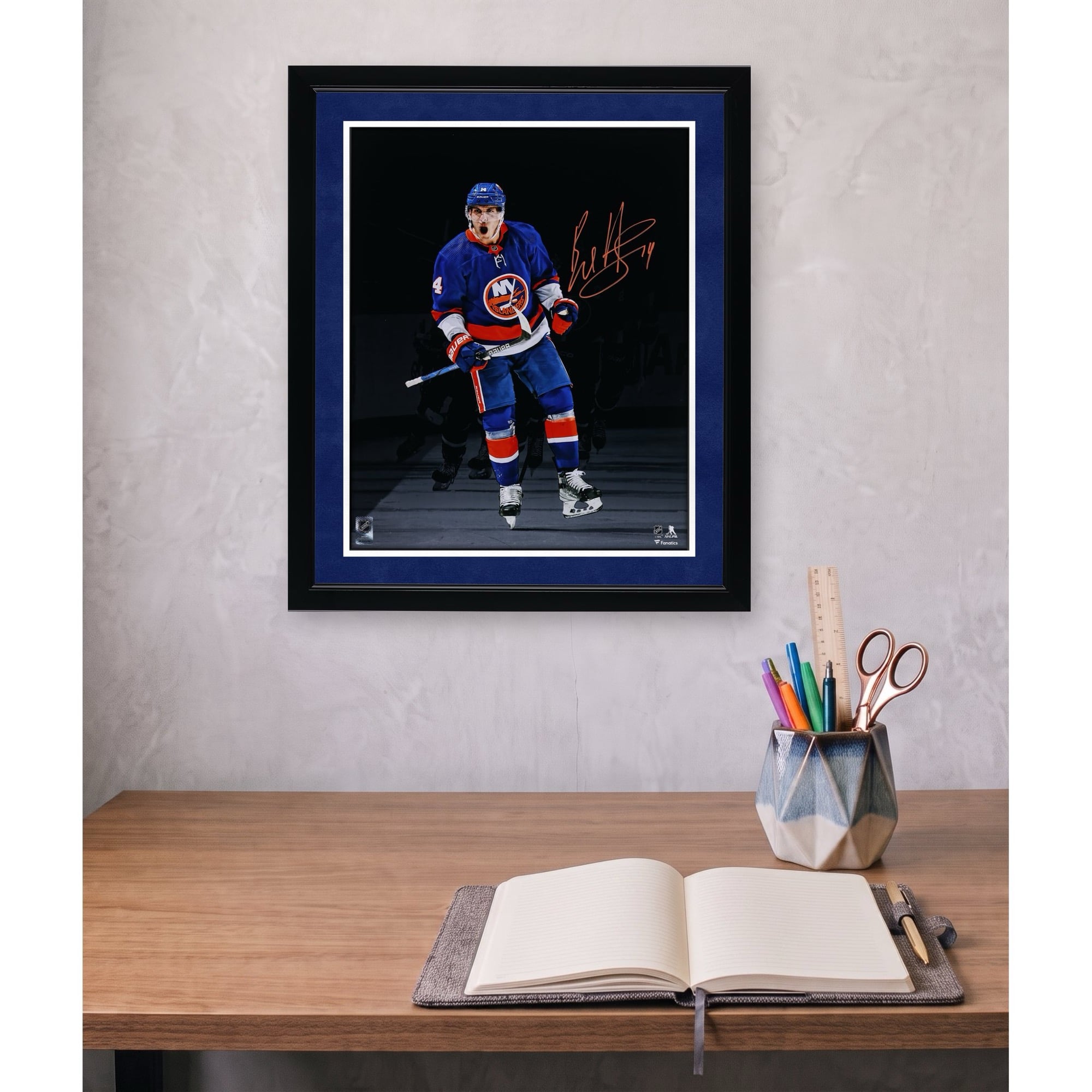 Bo Horvat New York Islanders Autographed 16" x 20" Blue Jersey Celebrating Spotlight Photograph