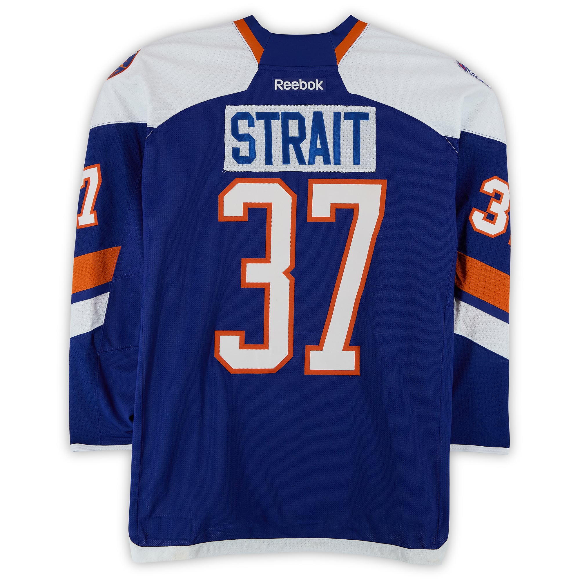 Brian Strait New York Islanders Practice-Used #37 Royal Jersey vs. New York Rangers on January 29, 2014 - Worn During Warm-Ups