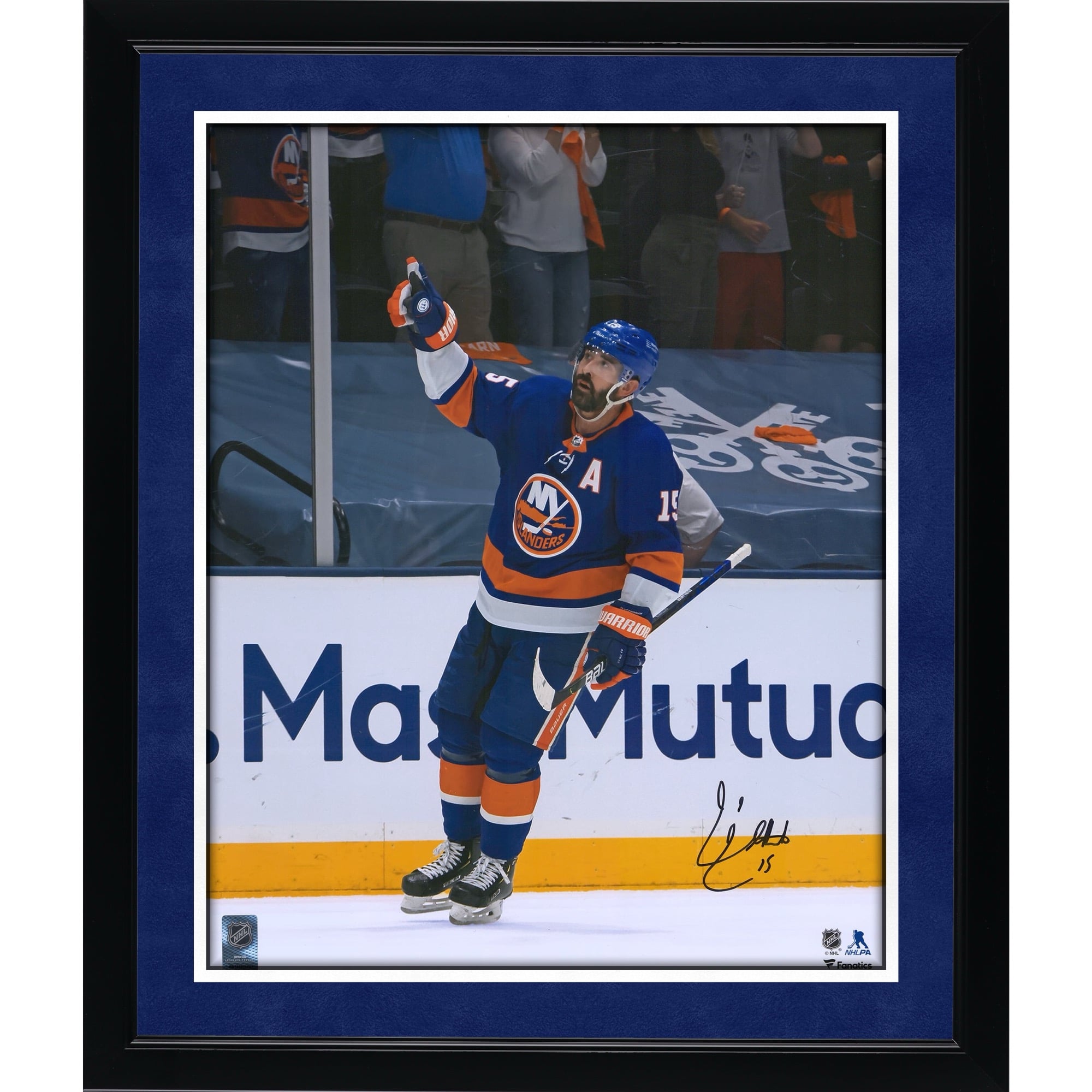 Cal Clutterbuck New York Islanders Autographed 16" x 20" Blue Jersey Celebration Photograph