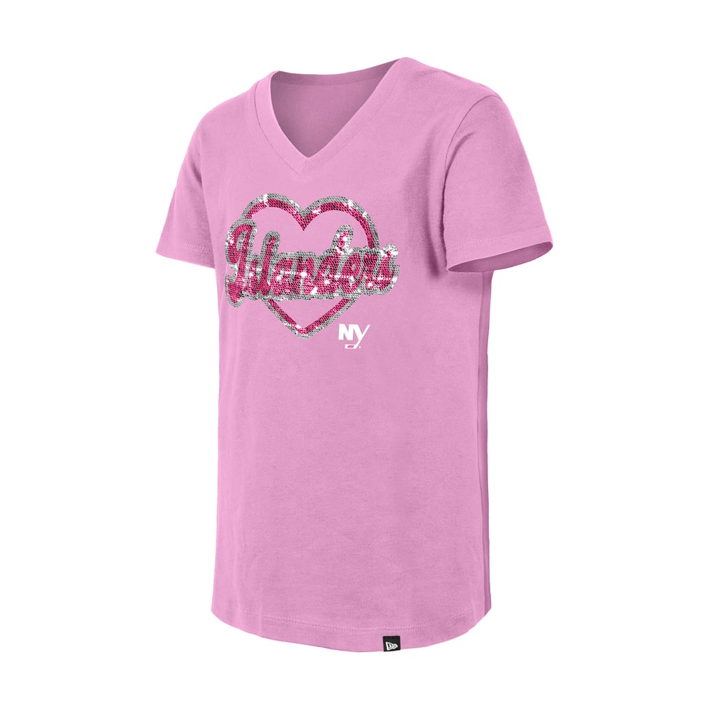 Girl's Youth New York Islanders  New Era Pink Flip Sequin V-Neck T-Shirt
