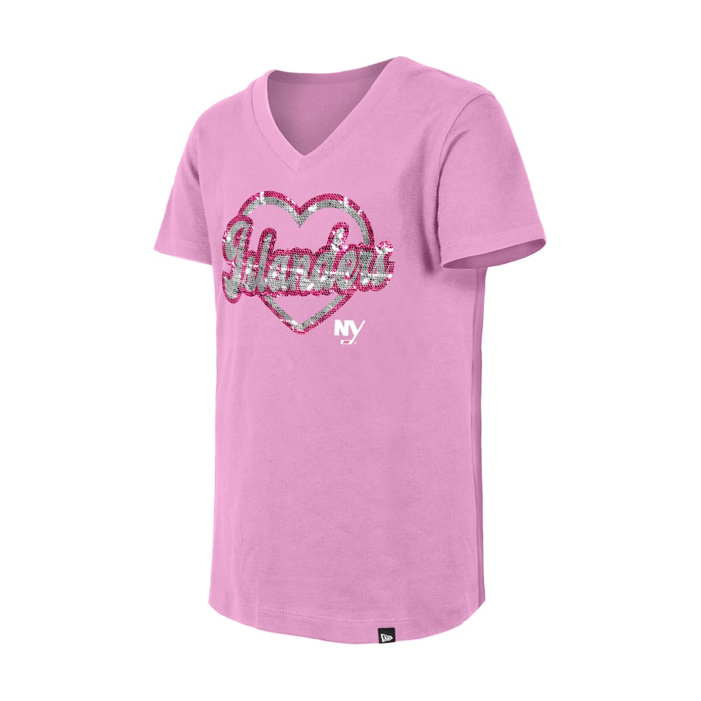 Girl's Youth New York Islanders  New Era Pink Flip Sequin V-Neck T-Shirt