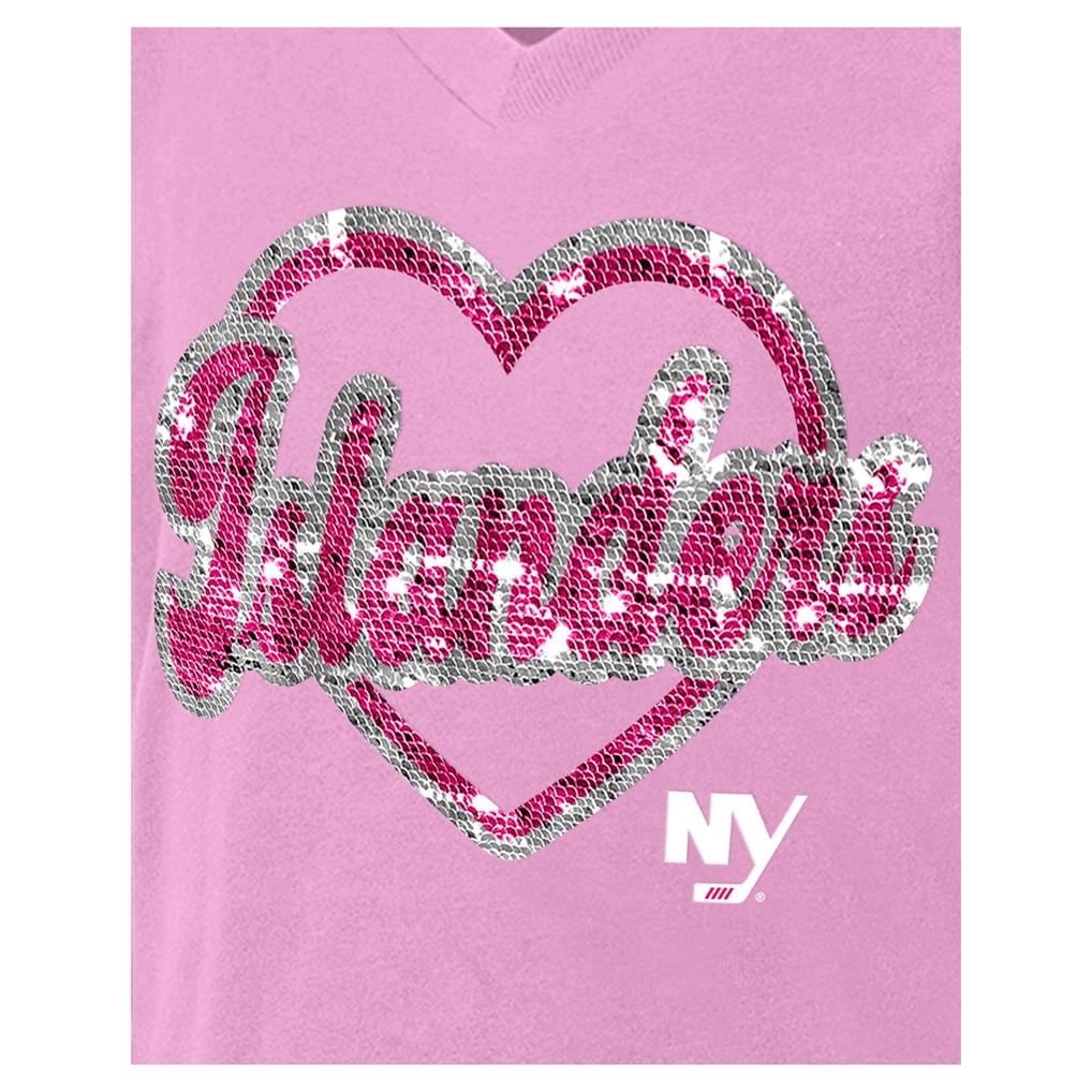 Girl's Youth New York Islanders  New Era Pink Flip Sequin V-Neck T-Shirt