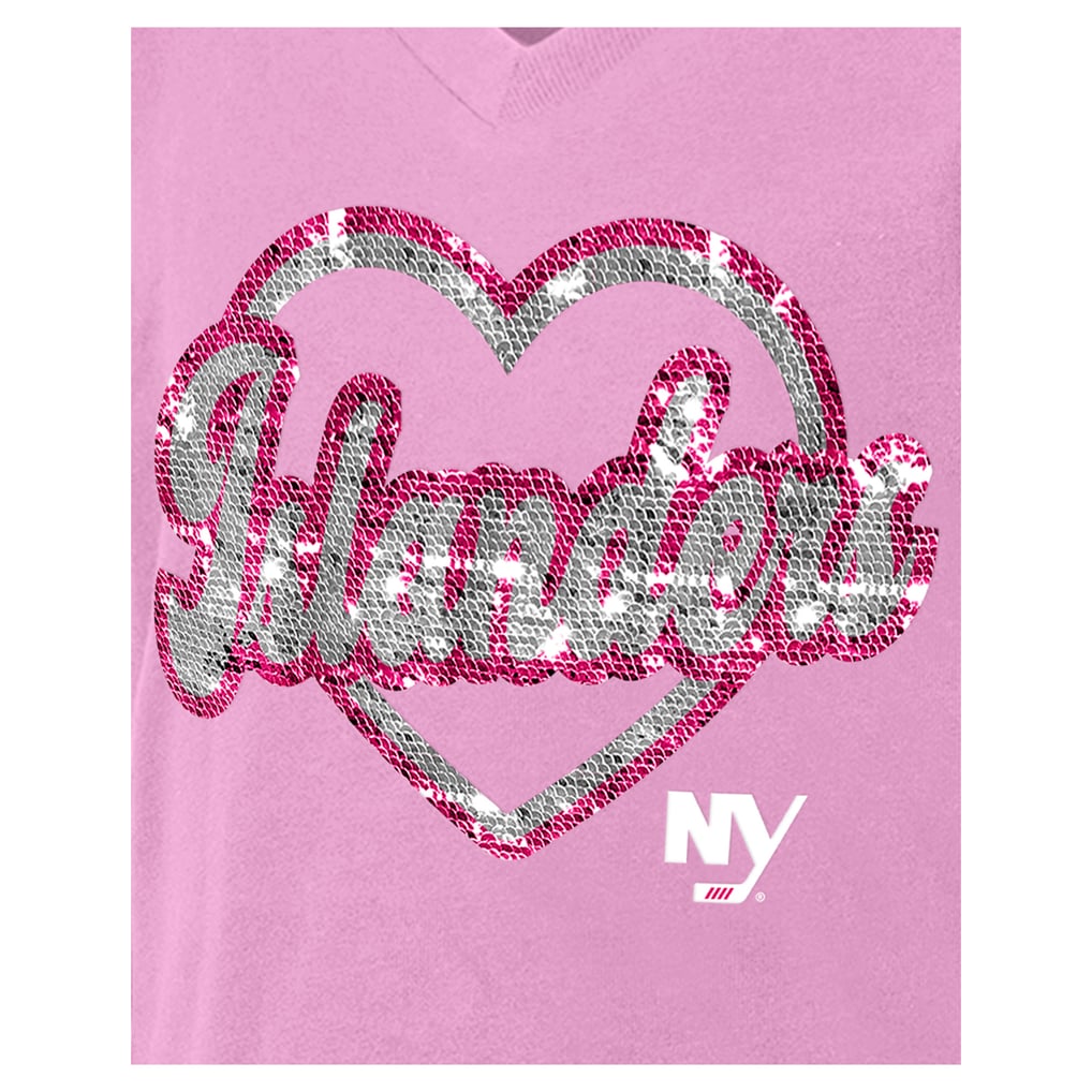 Girl's Youth New York Islanders  New Era Pink Flip Sequin V-Neck T-Shirt