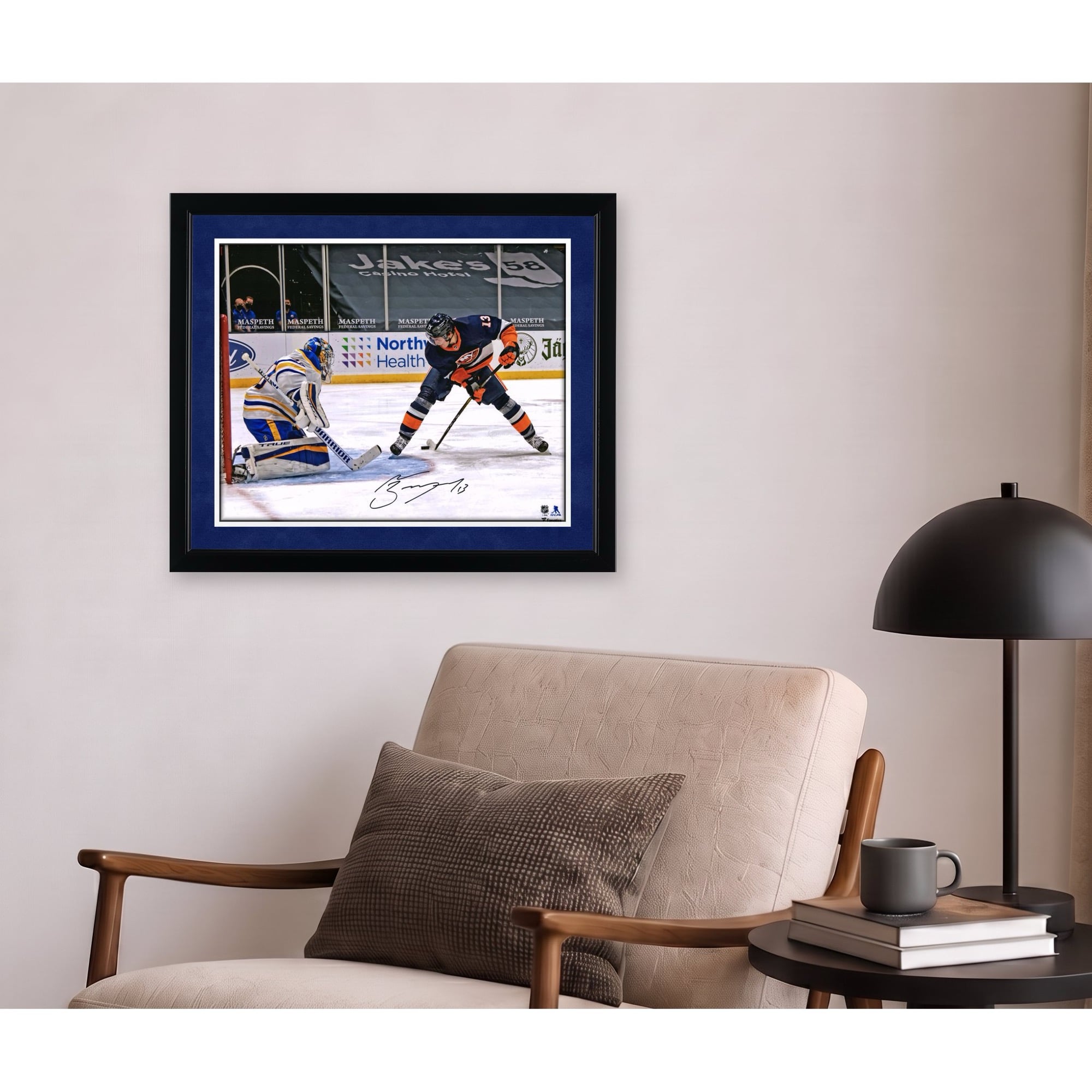 Mathew Barzal New York Islanders Autographed 16" x 20" Goal Between The Legs vs. Buffalo Sabres Photograph