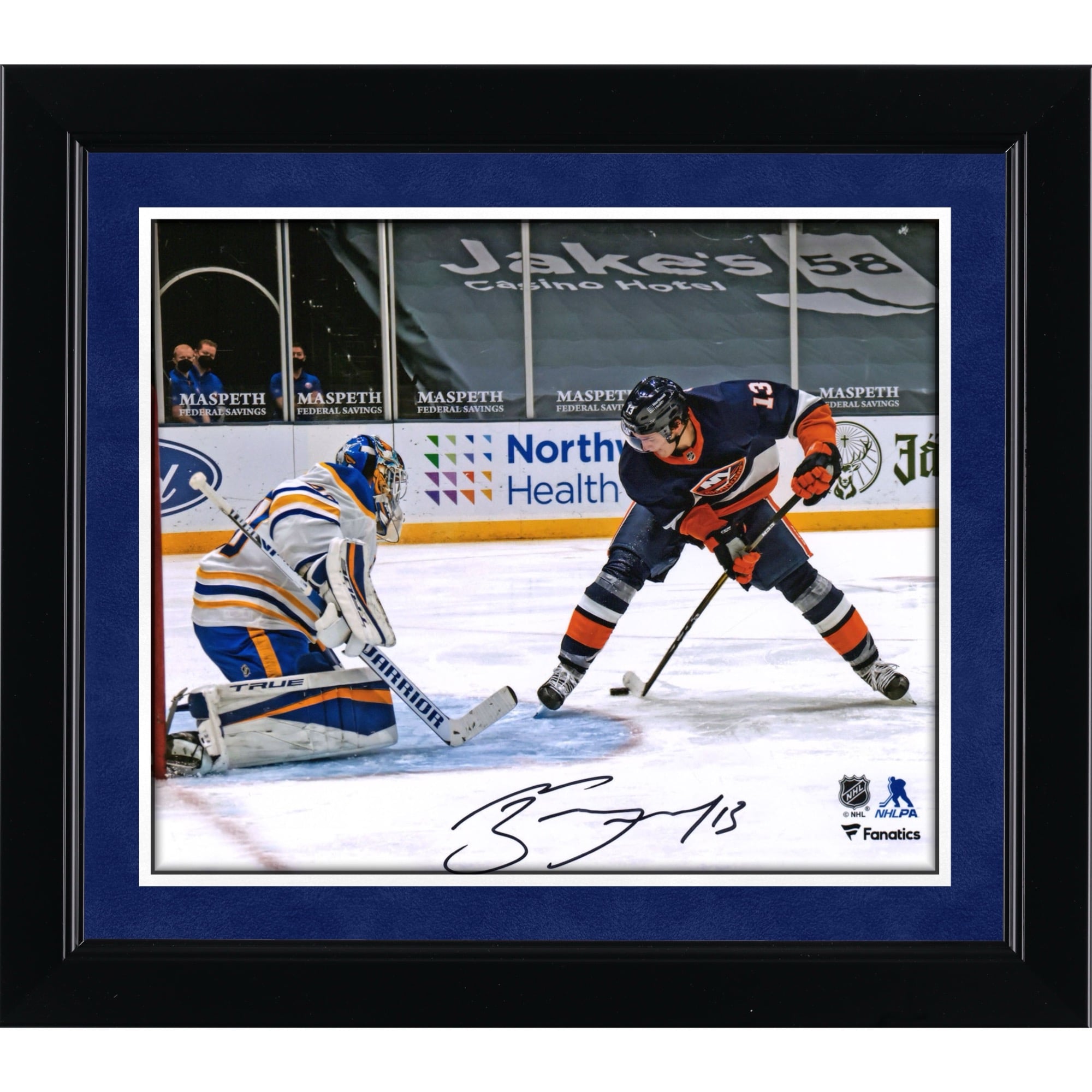 Mathew Barzal New York Islanders Autographed 8" x 10" Goal Between The Legs vs. Buffalo Sabres Photograph