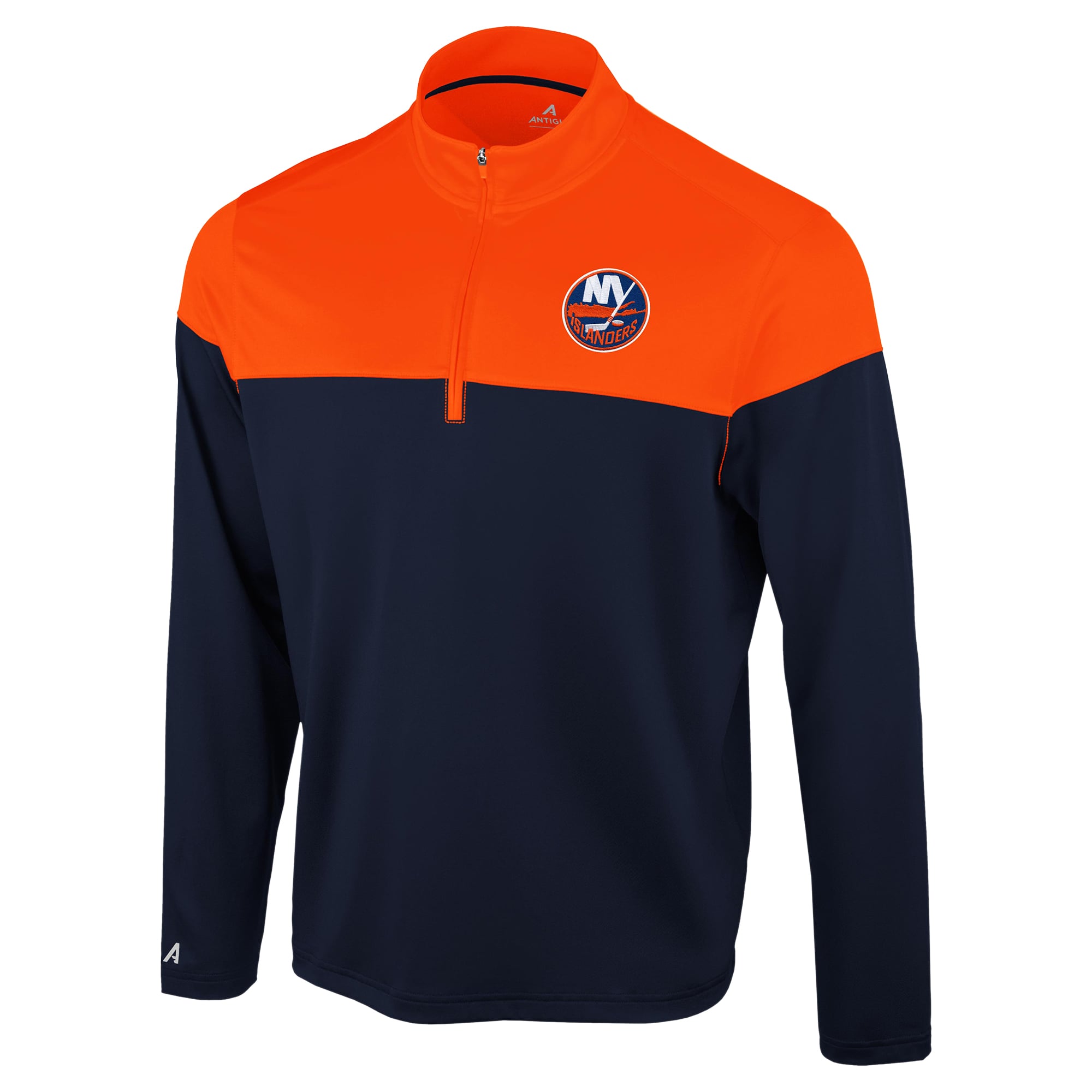 Pull à col zippé Antigua bleu marine/orange New York Islanders pour homme