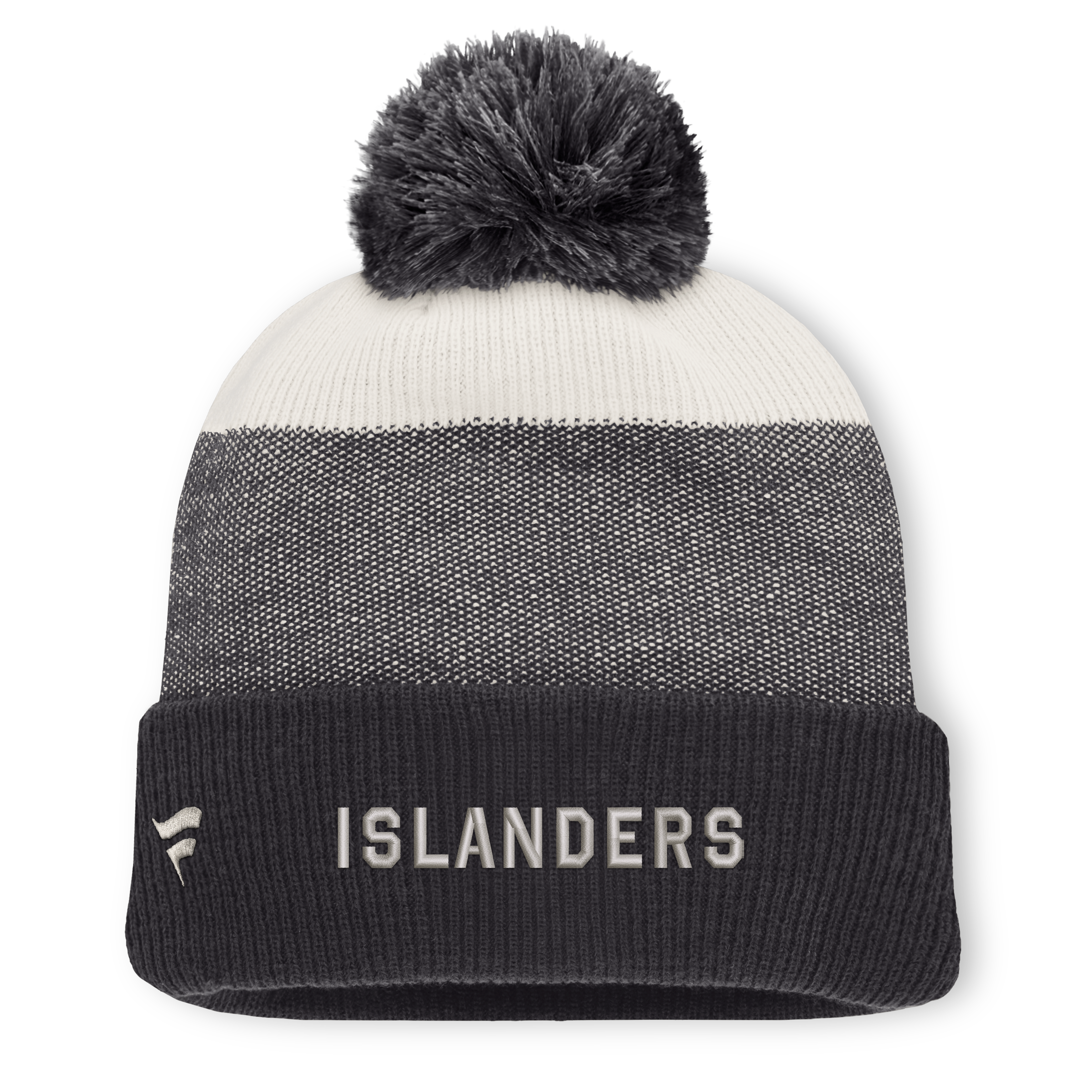 Bonnet à revers monochrome noir/beige clair New York Islanders pour homme, avec pompon