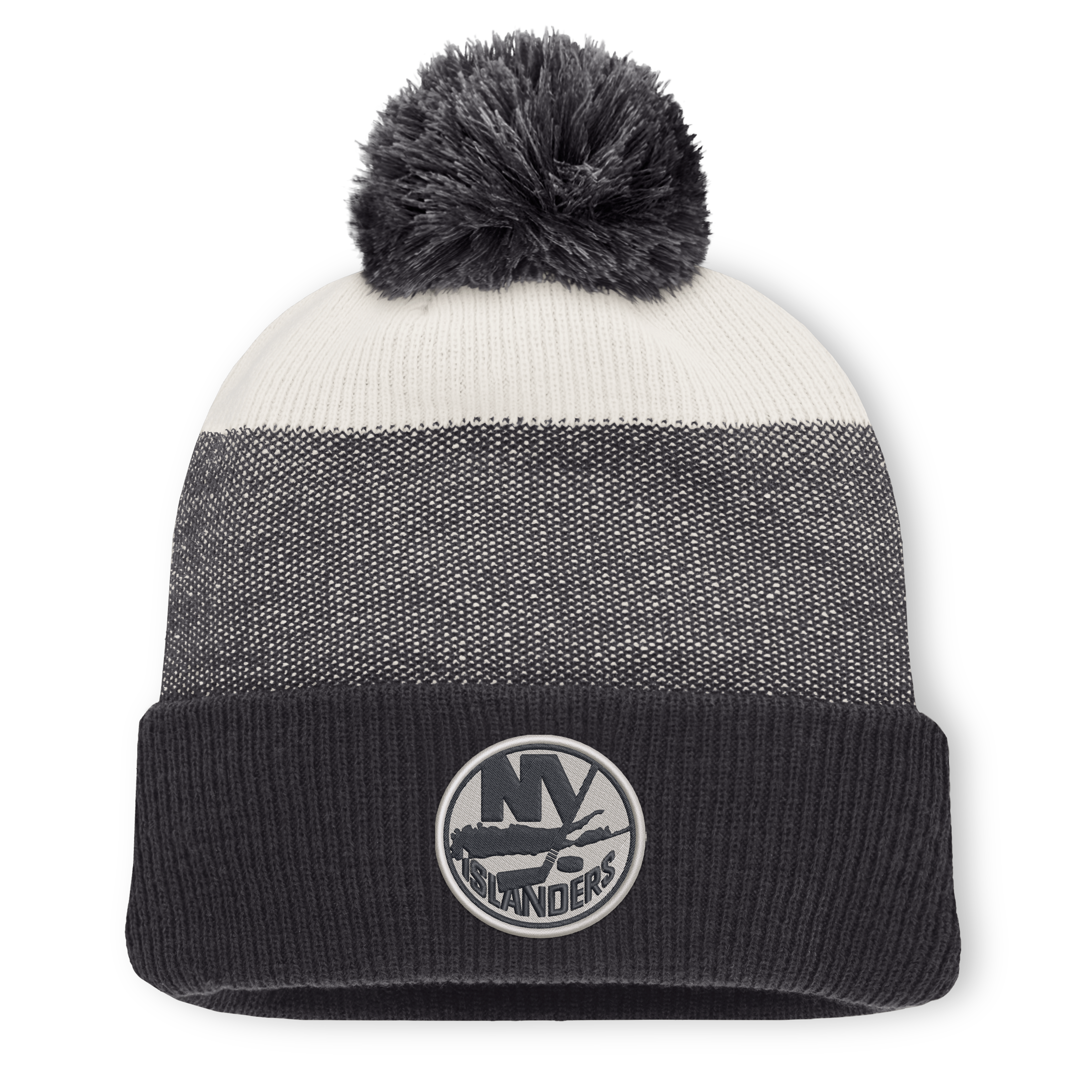 Bonnet à revers monochrome noir/beige clair New York Islanders pour homme, avec pompon