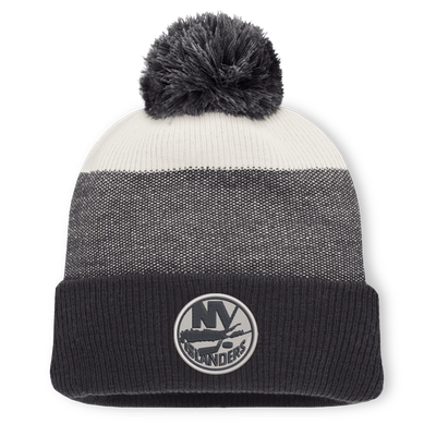 Men's New York Islanders Fanatics Black/Light Beige Monochrome Cuffed Knit Hat with Pom