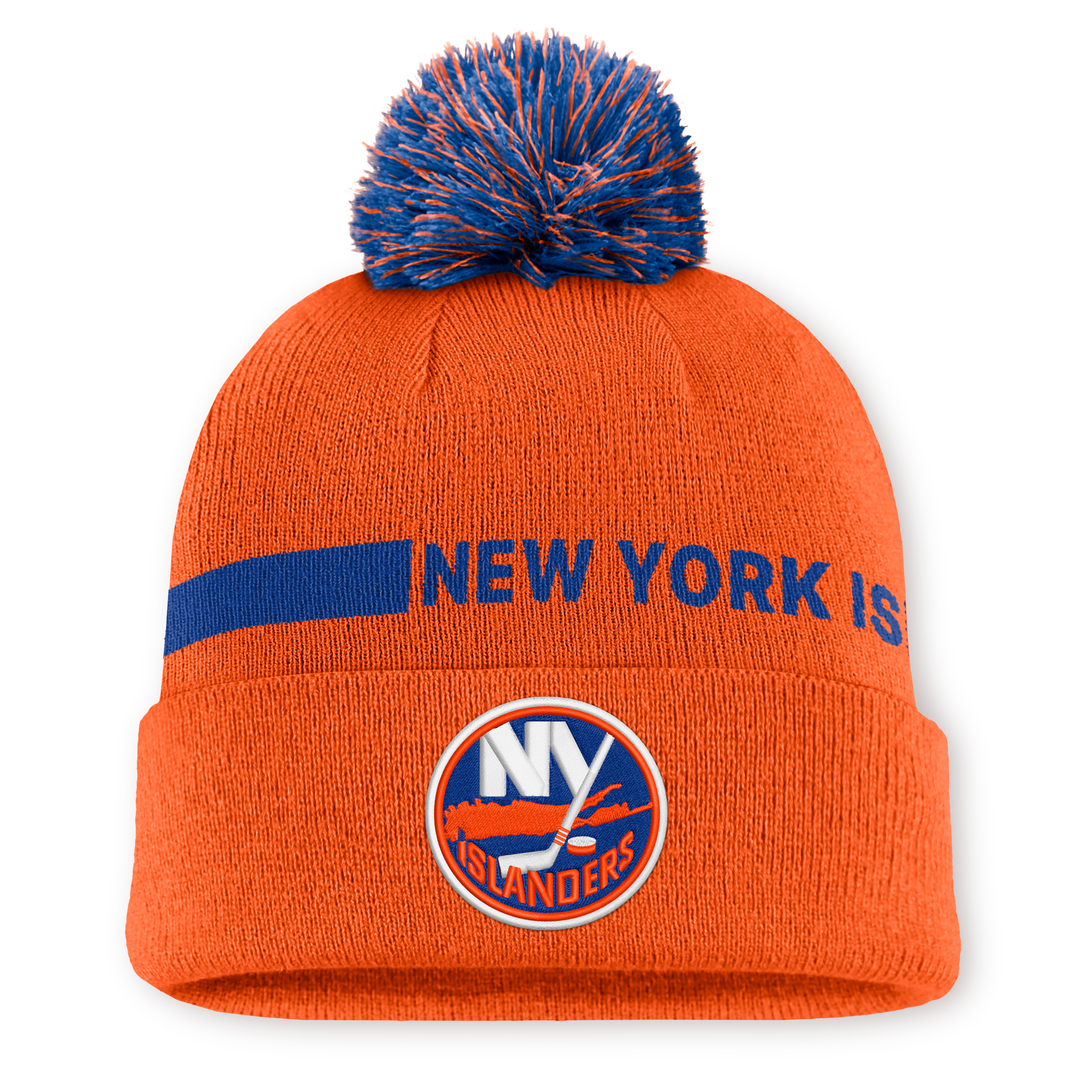 Bonnet à revers Fanatics orange authentique New York Islanders avec pompon