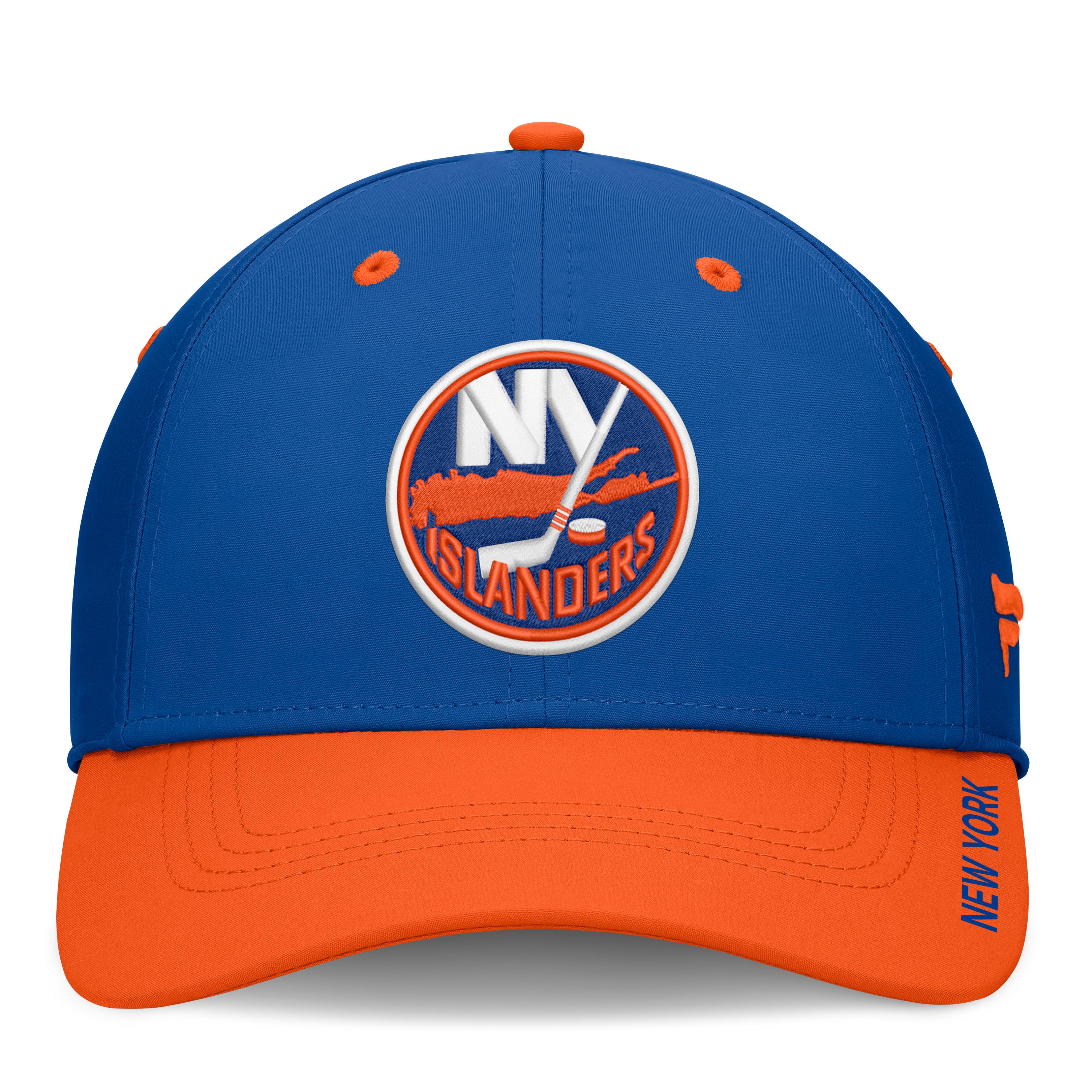 Casquette extensible authentique Fanatics Royal/Orange New York Islanders pour homme