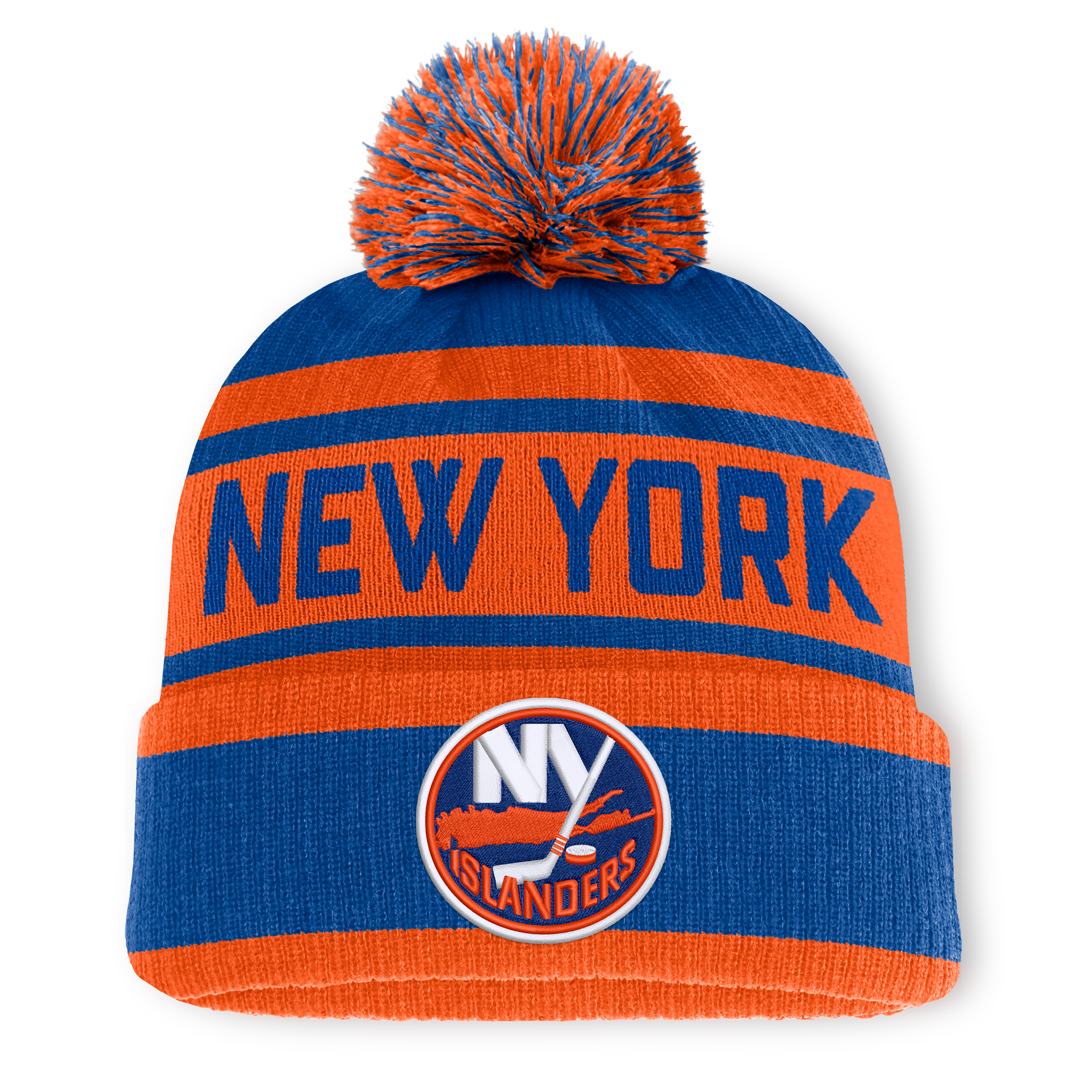 Bonnet à revers Fanatics Royal/Orange New York Islanders Fundamental pour homme avec pompon
