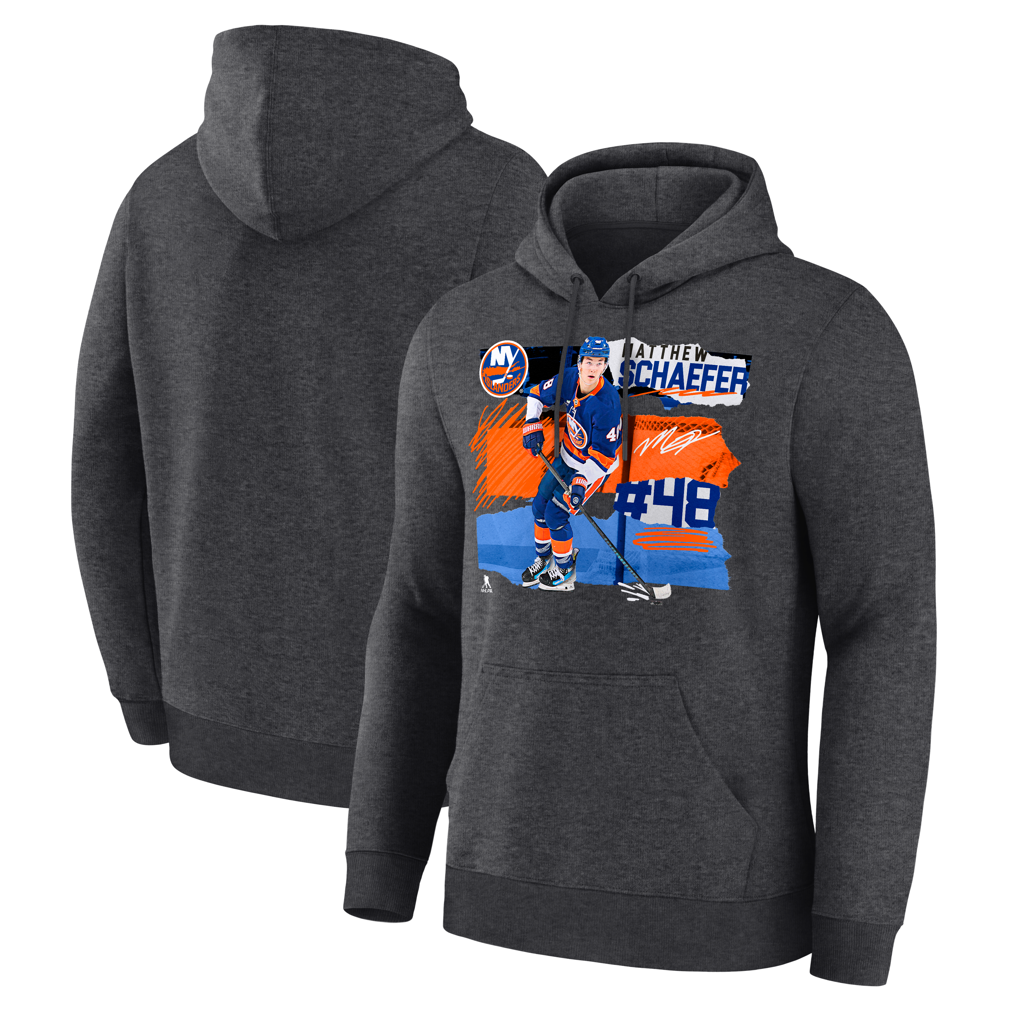 Sweat à capuche Fresh Ice gris anthracite Matthew Schaefer pour homme, New York Islanders