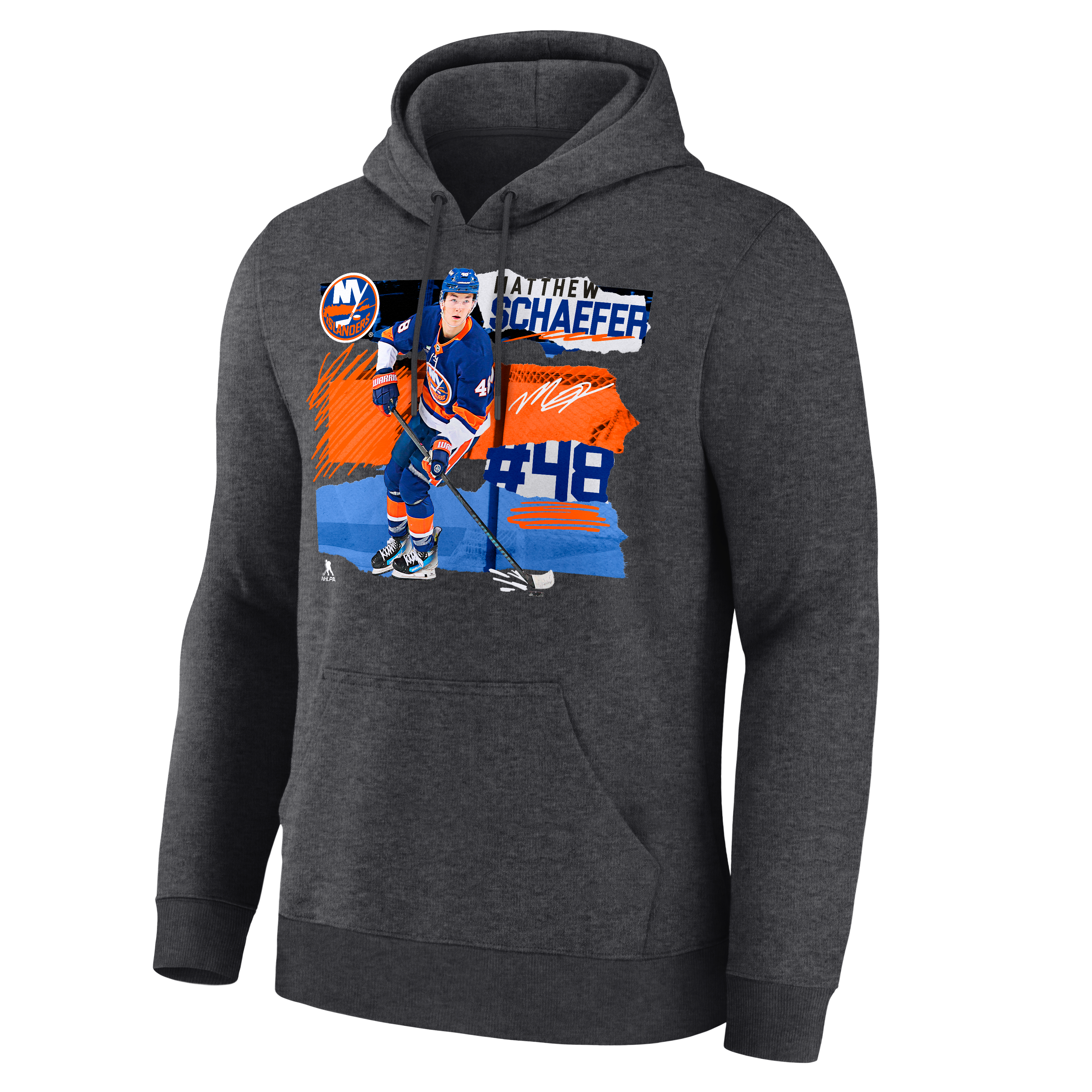 Sweat à capuche Fresh Ice gris anthracite Matthew Schaefer pour homme, New York Islanders