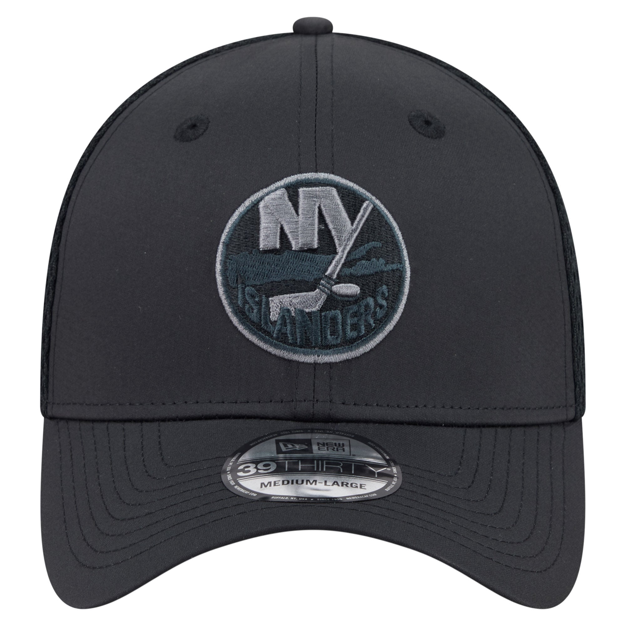 Men's New Era  Black York Islanders Blackout 39THIRTY Stretch Hat