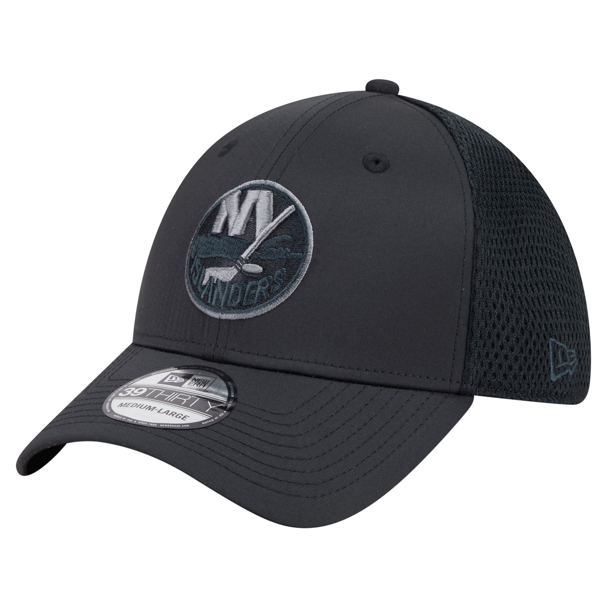 Men's New Era  Black York Islanders Blackout 39THIRTY Stretch Hat