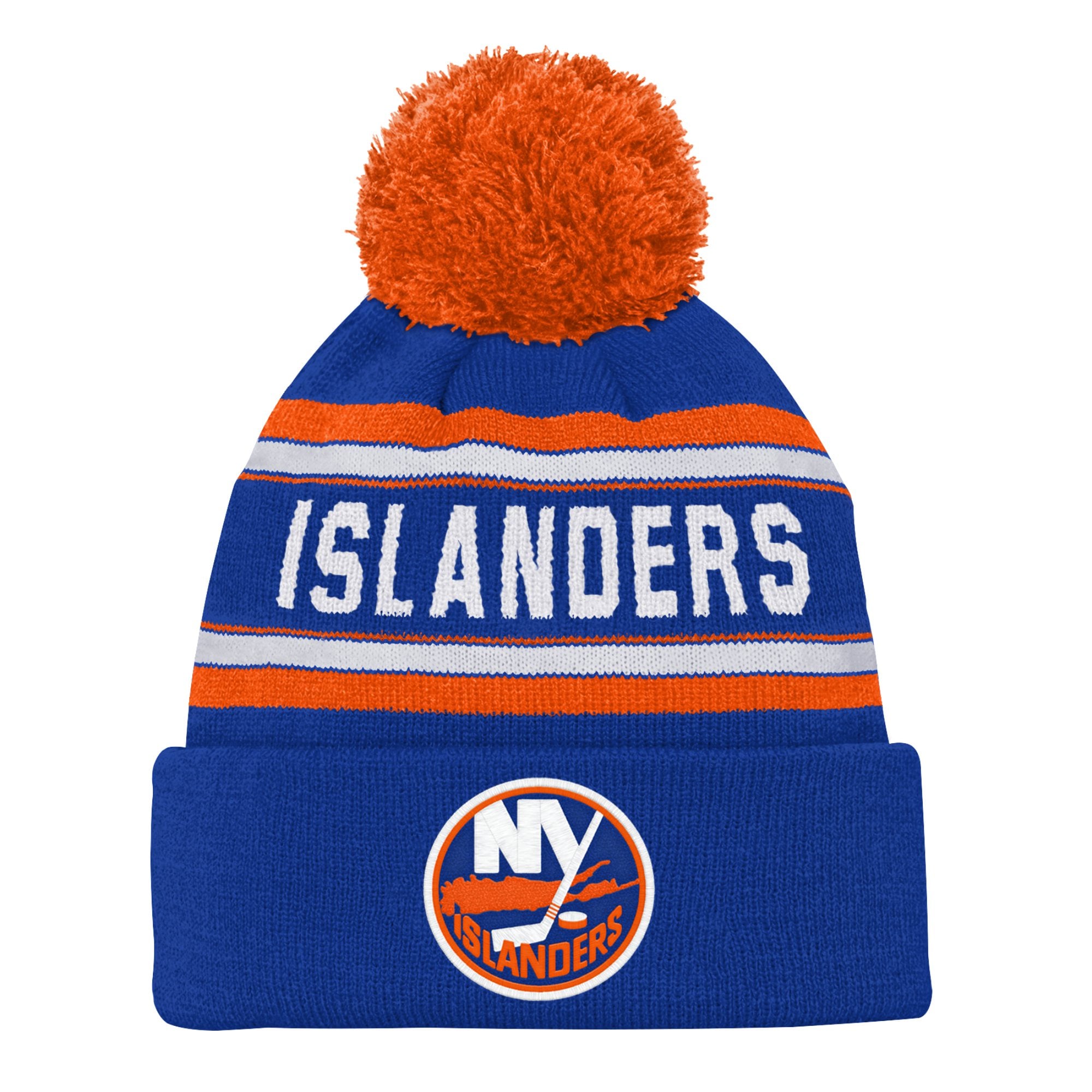 Bonnet en tricot à revers Royal Jacquard pour jeunes des Islanders de New York avec pompon