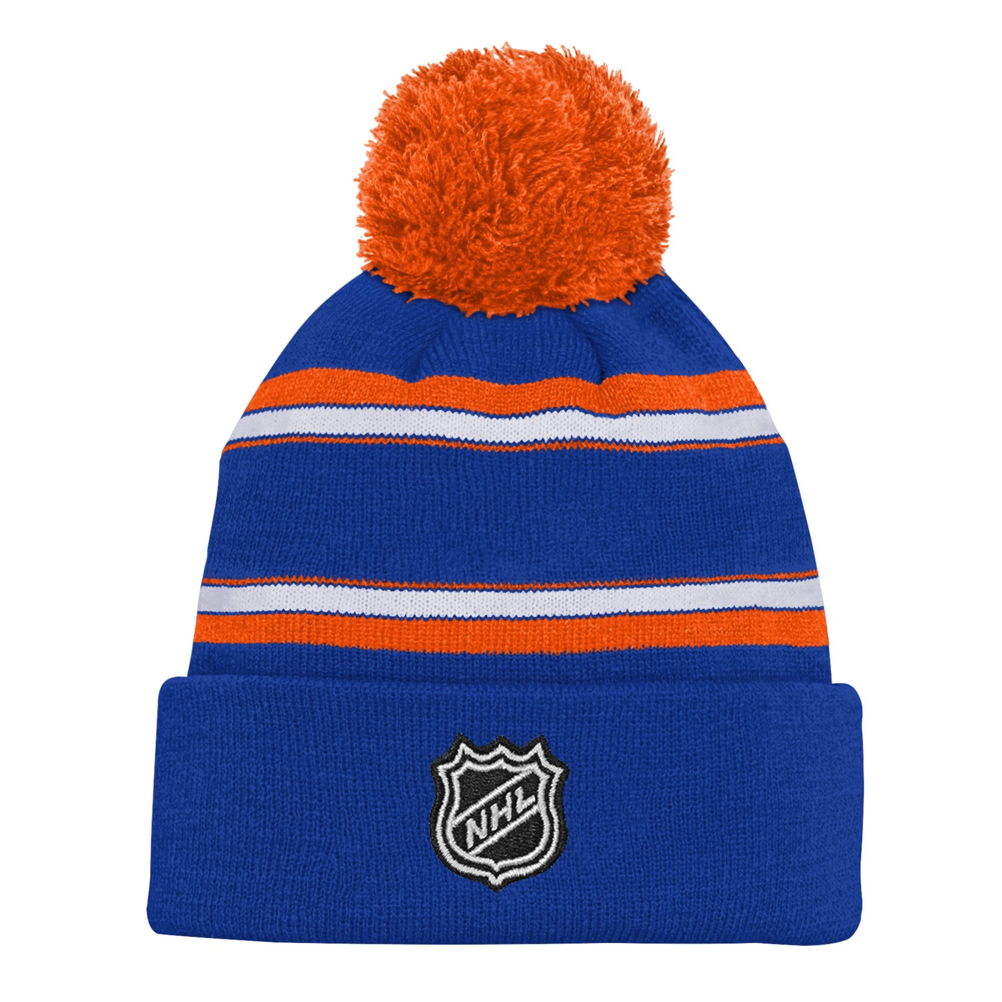 Bonnet en tricot à revers Royal Jacquard pour jeunes des Islanders de New York avec pompon