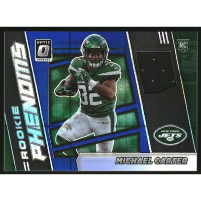 2021 Donruss Optic Rookie Phenoms Jerseys Horizontal Blue Hyper #35 Michael Carter