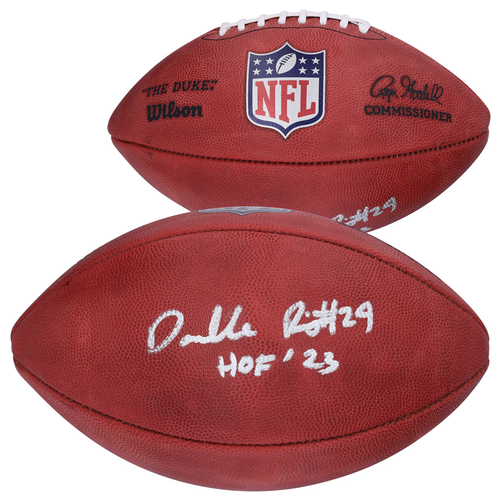 Ballon de football Duke en couleur autographié par Darrelle Revis des New York Jets avec l'inscription « HOF 23 »