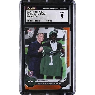 David Bailey New York Jets 2026 Topps Now Jets 2nd Overall '26 NFL Draft Selection Orange Foil #DBAI #/25 CGC Authenticated 9 Rookie Card