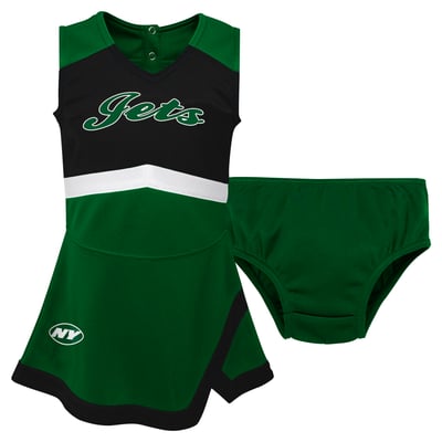 New York Jets Girls Toddler Cheer Captain V-Neck Dress with Bloomers - Green