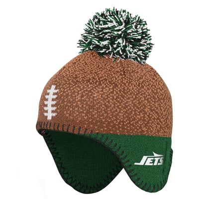 New York Jets Outerstuff Infant Football Head Knit Hat with Pom - Brown