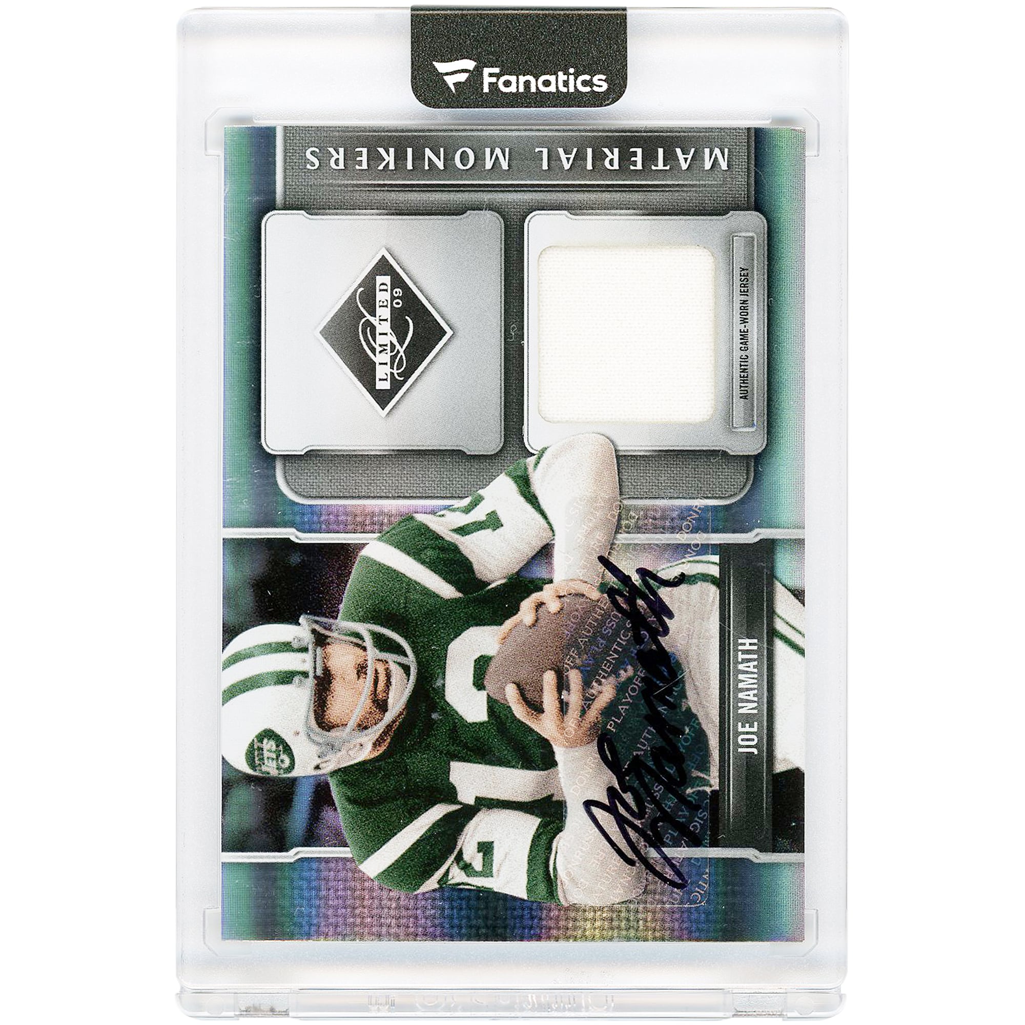 Joe Namath New York Jets Autographed 2009 Donruss Limited Material Monikers Relic #26 #39/50 Card