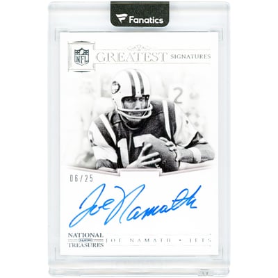 Joe Namath New York Jets Autographed 2017 Panini National Treasures NFL Greatest Signatures #64 #6/25 Card