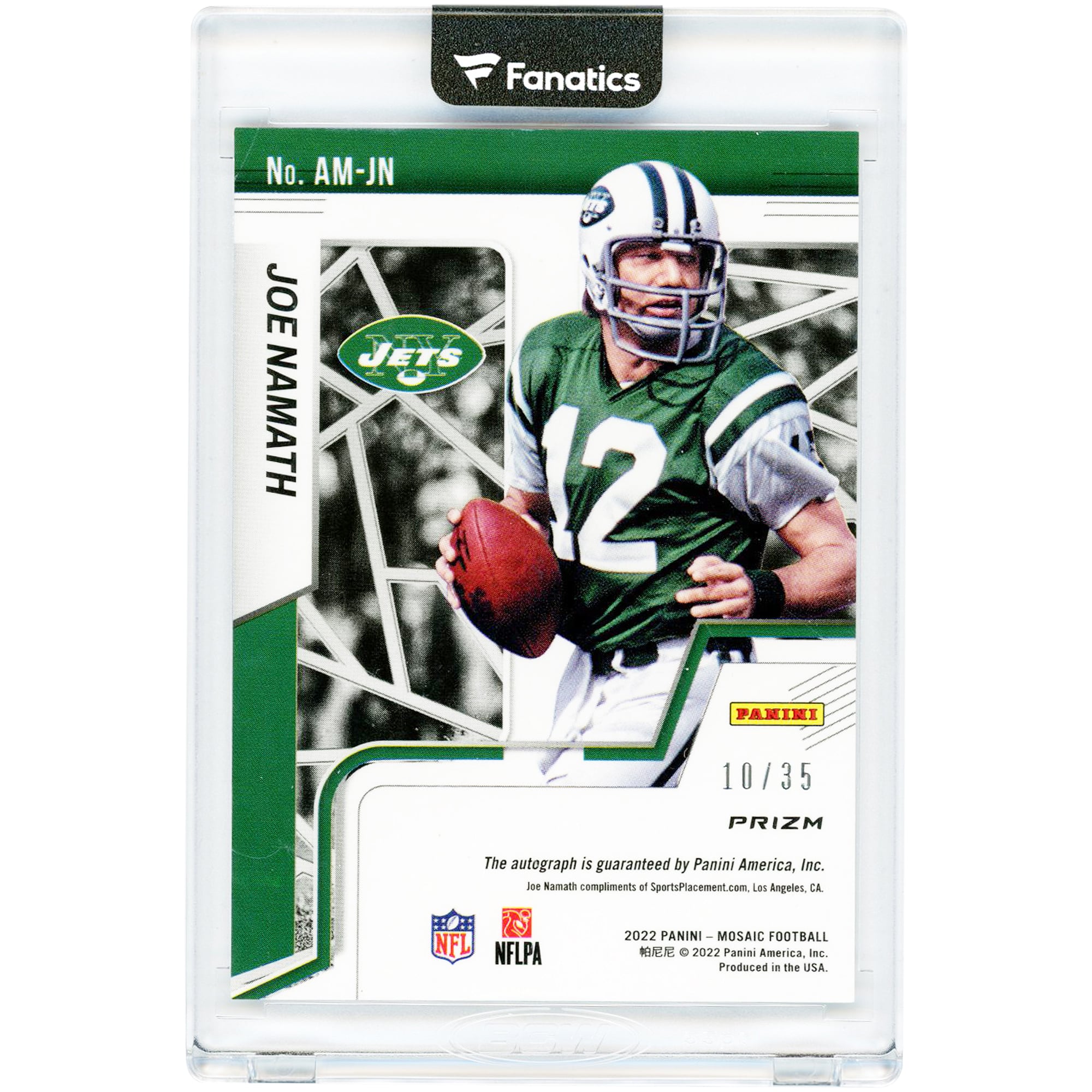 Carte autographiée de Joe Namath (New York Jets) - Panini Mosaic Purple Mosaic 2022 #AM-JN #10/35