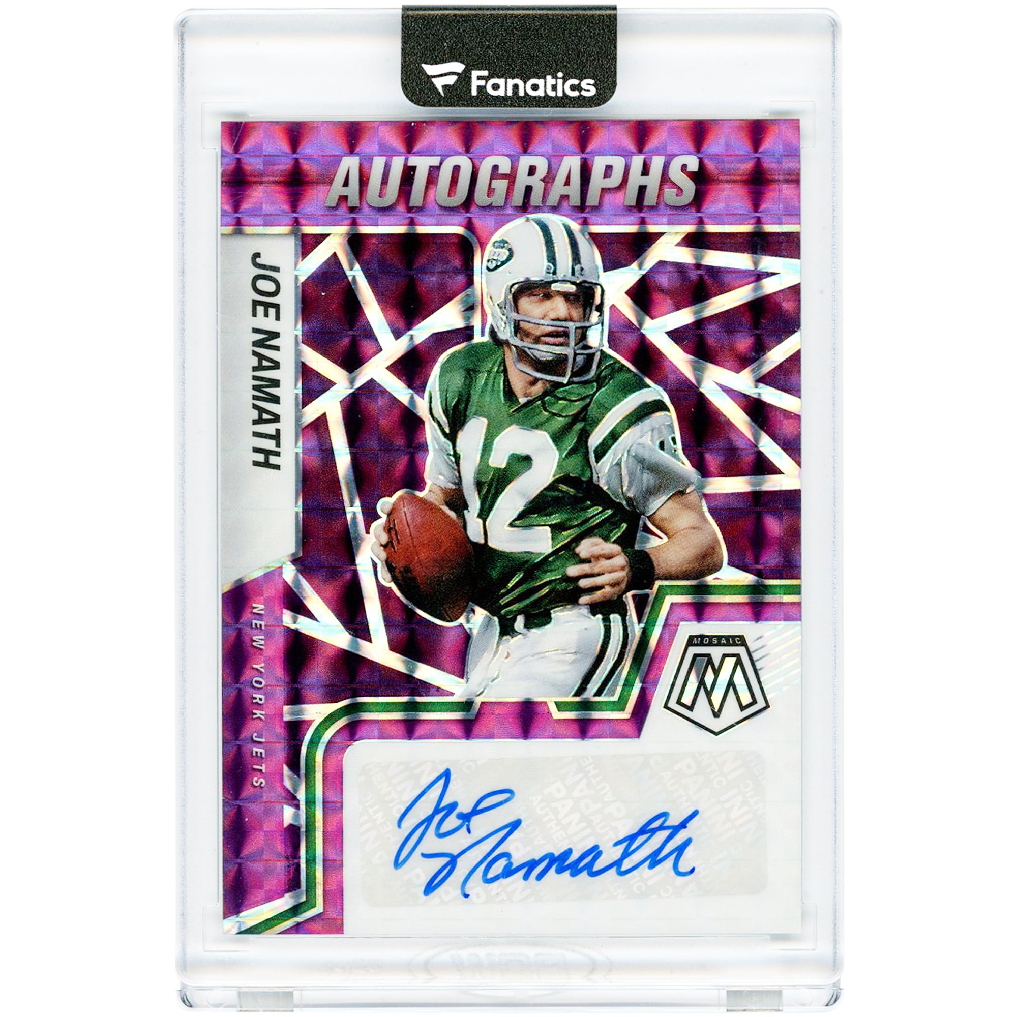 Carte autographiée de Joe Namath (New York Jets) - Panini Mosaic Purple Mosaic 2022 #AM-JN #10/35