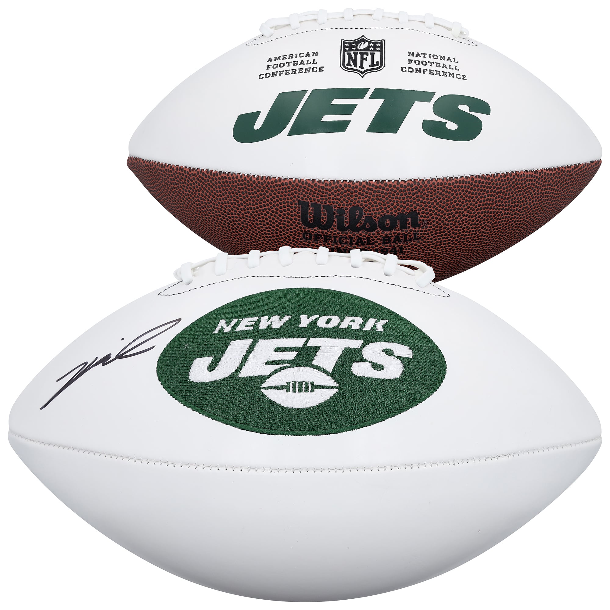 Ballon de football Wilson à panneau blanc autographié par Kenyon Sadiq des Jets de New York