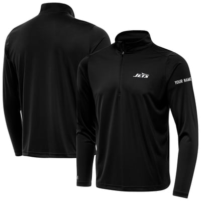 New York Jets Antigua  Personalized Tribute Quarter-Zip Pullover - Black