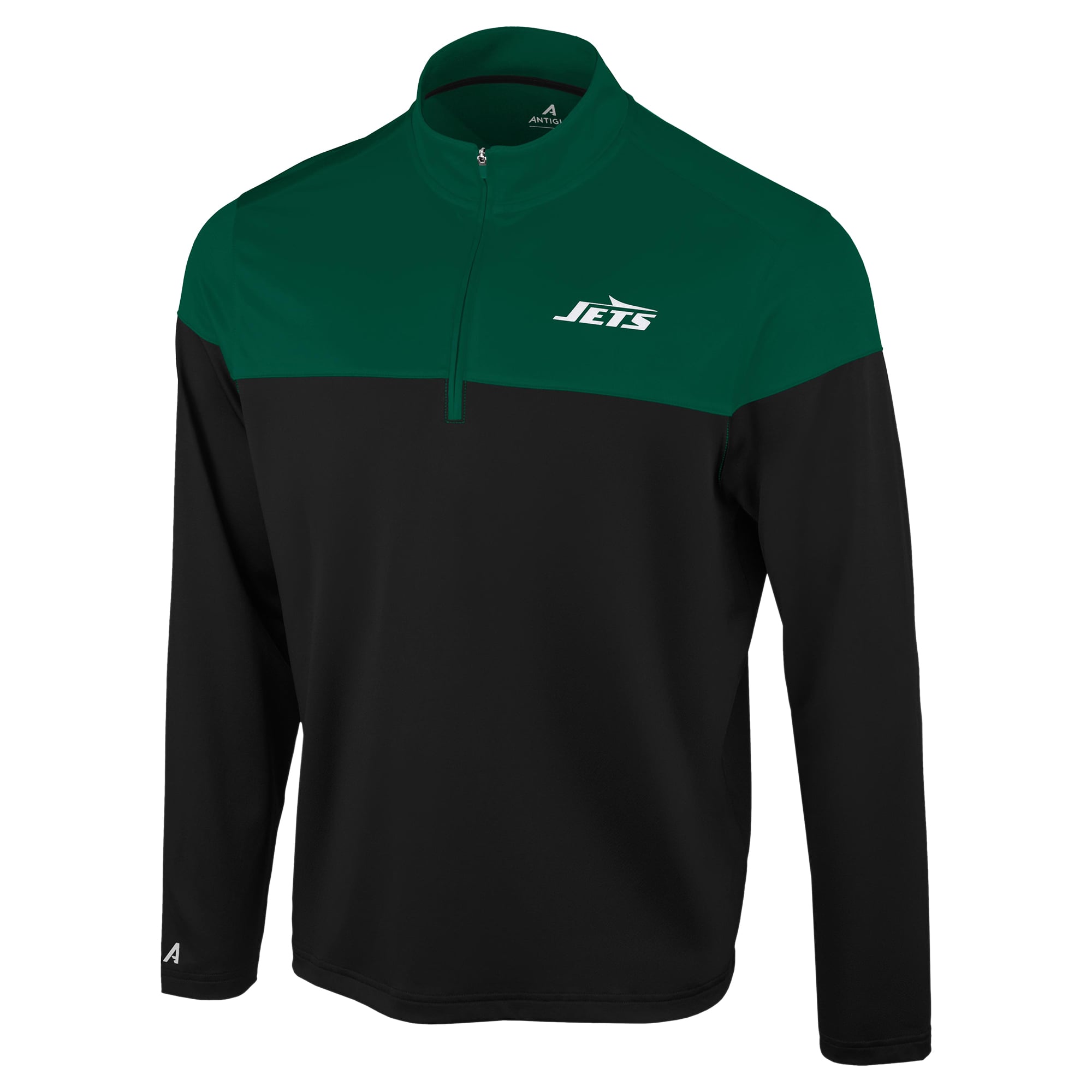 Pull à col zippé Antigua noir et vert New York Jets pour homme