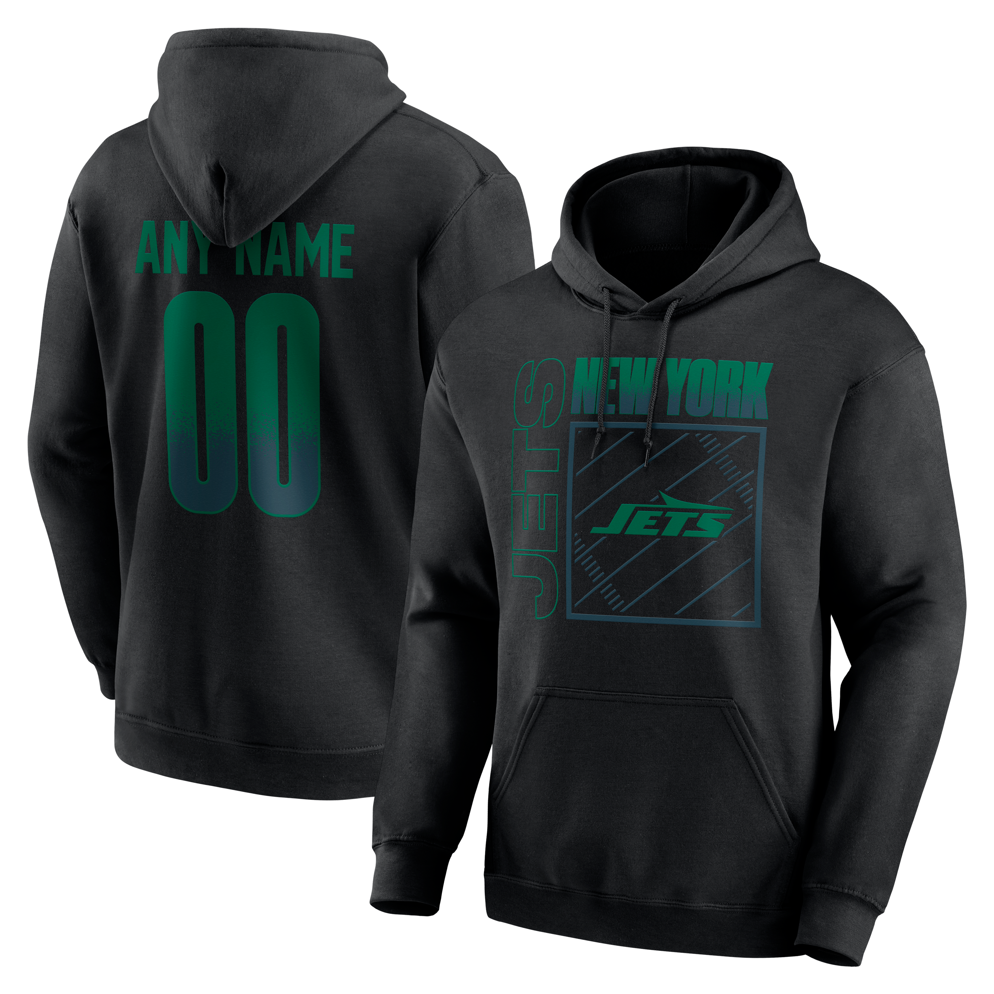 Men's Black New York Jets Home Field Pop Personalized Name & Number Hoodie