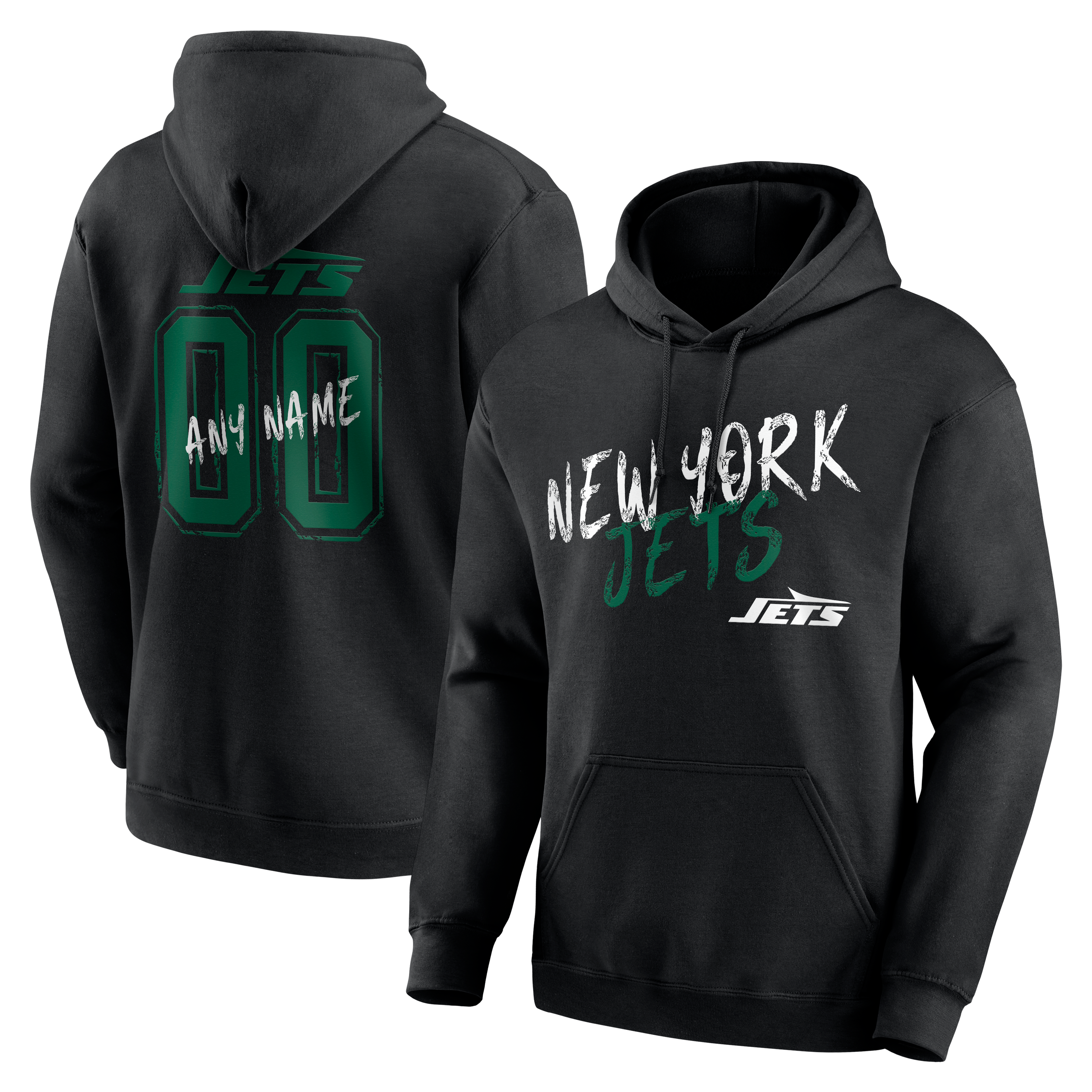 Sweat à capuche noir pour homme New York Jets Hustle personnalisé avec nom et numéro
