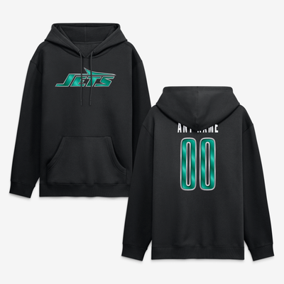 New York Jets  Metallic Mascot Personalized Name & Number Hoodie - Black